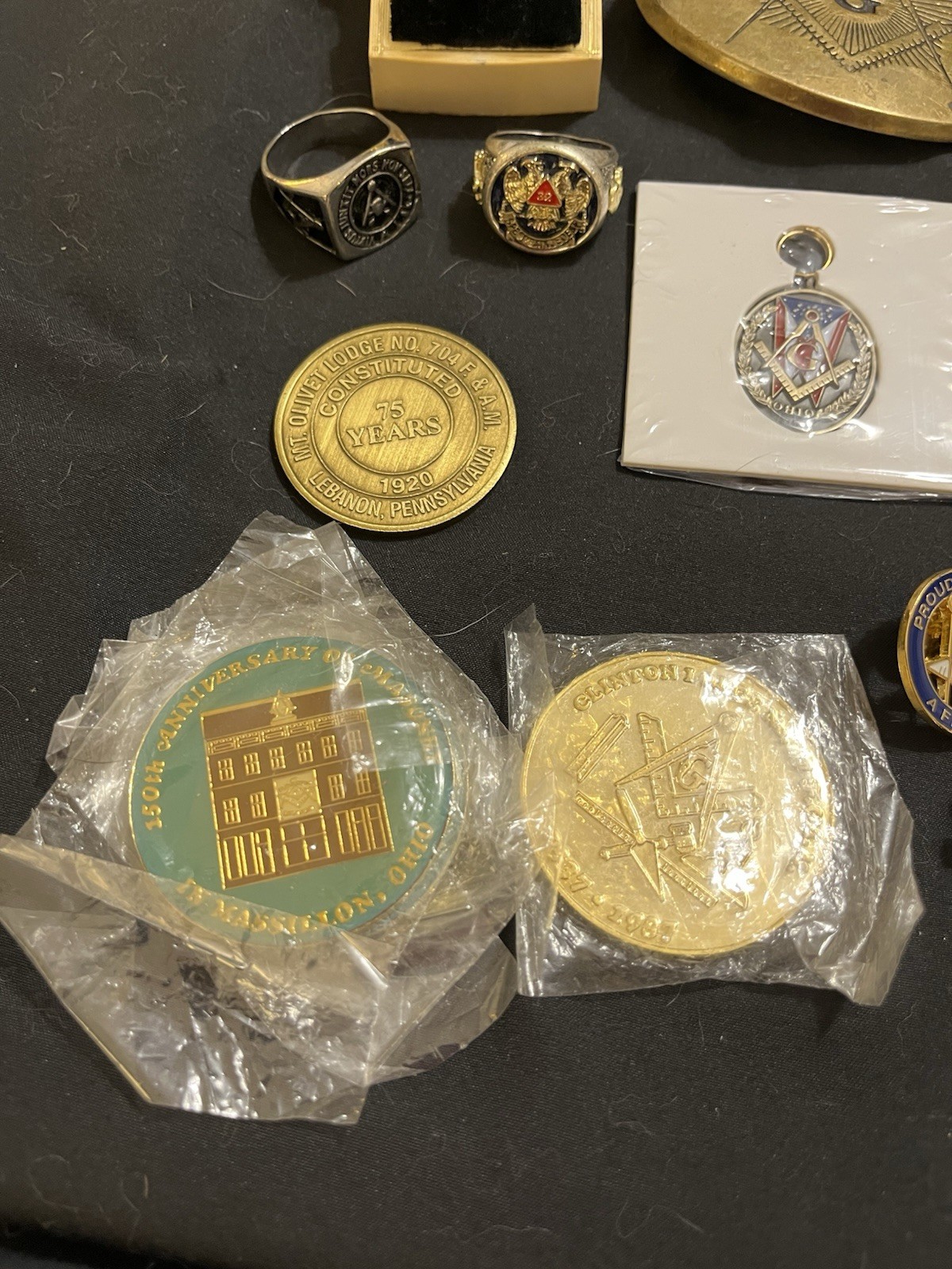 Vintage Masonic Estate Lot Knights Templar Rings Pins Buckle Coins Tie Bar