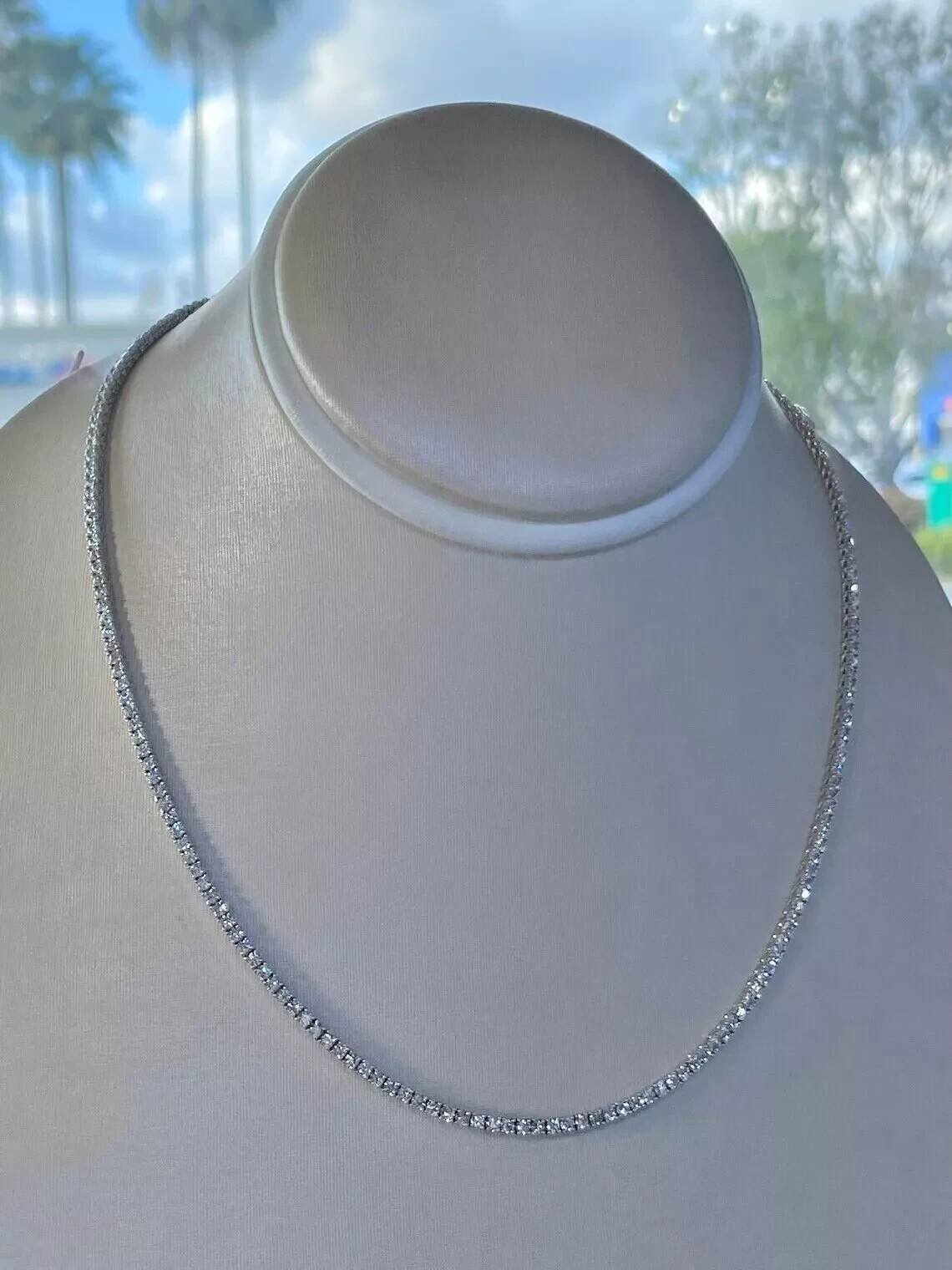 20.00 Ct 14K White Gold Lab-Grown Eternity Diamond Tennis Necklace, 17” NEW!