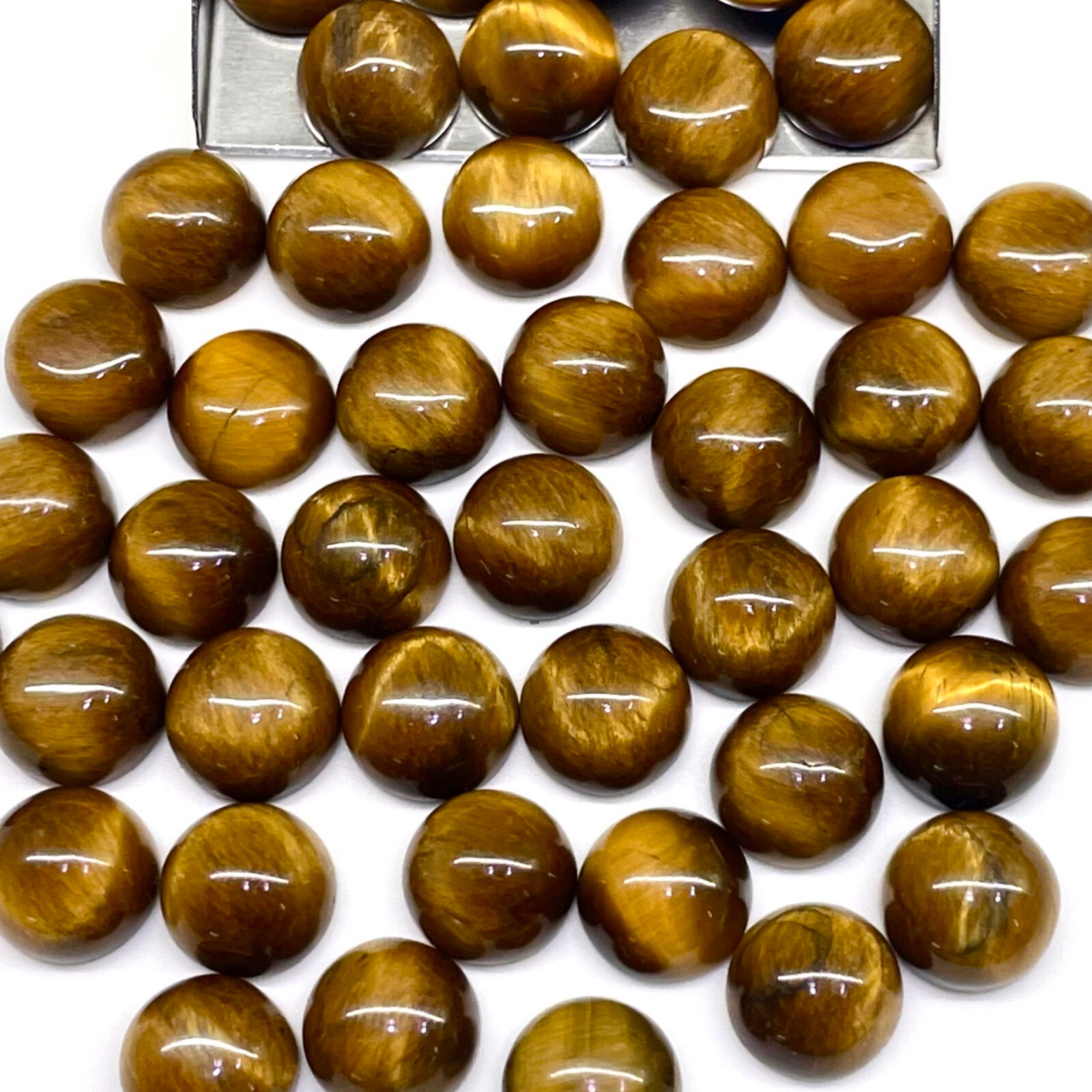 42 Pcs Natural Tiger Eye 10mm Round Cabochon Wholesale Loose Gemstones Lot