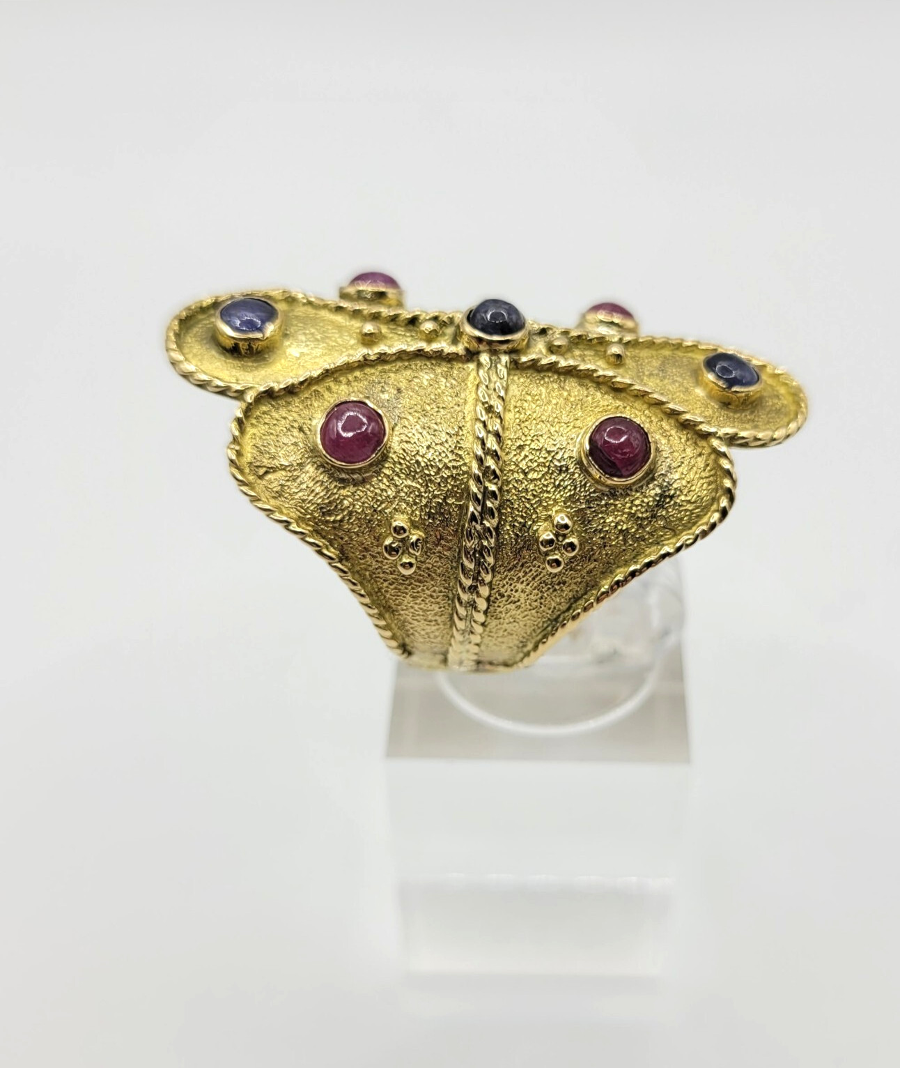 18K Yellow Gold Etruscan Byzantine Ruby & Sapphire Ring