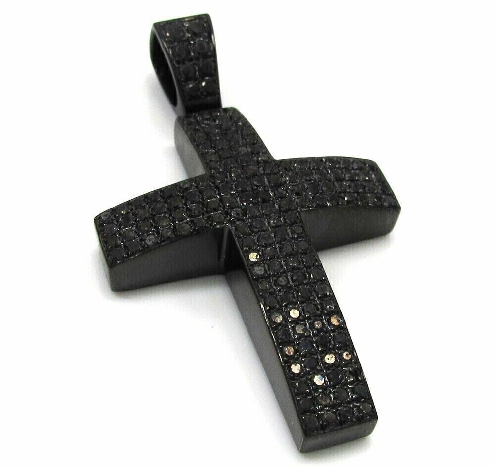 2.0 Ct Round Cut Lab Created Black Diamond Cross Pendant 14K Black Gold Plated
