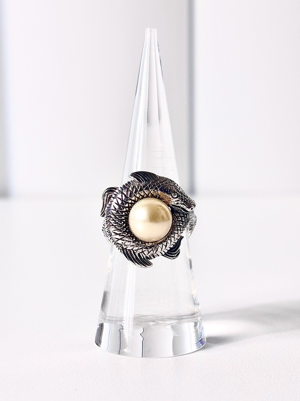 Bali Legacy South Sea Golden Pearl 925 Sterling Koi Fish Ring, Size 7