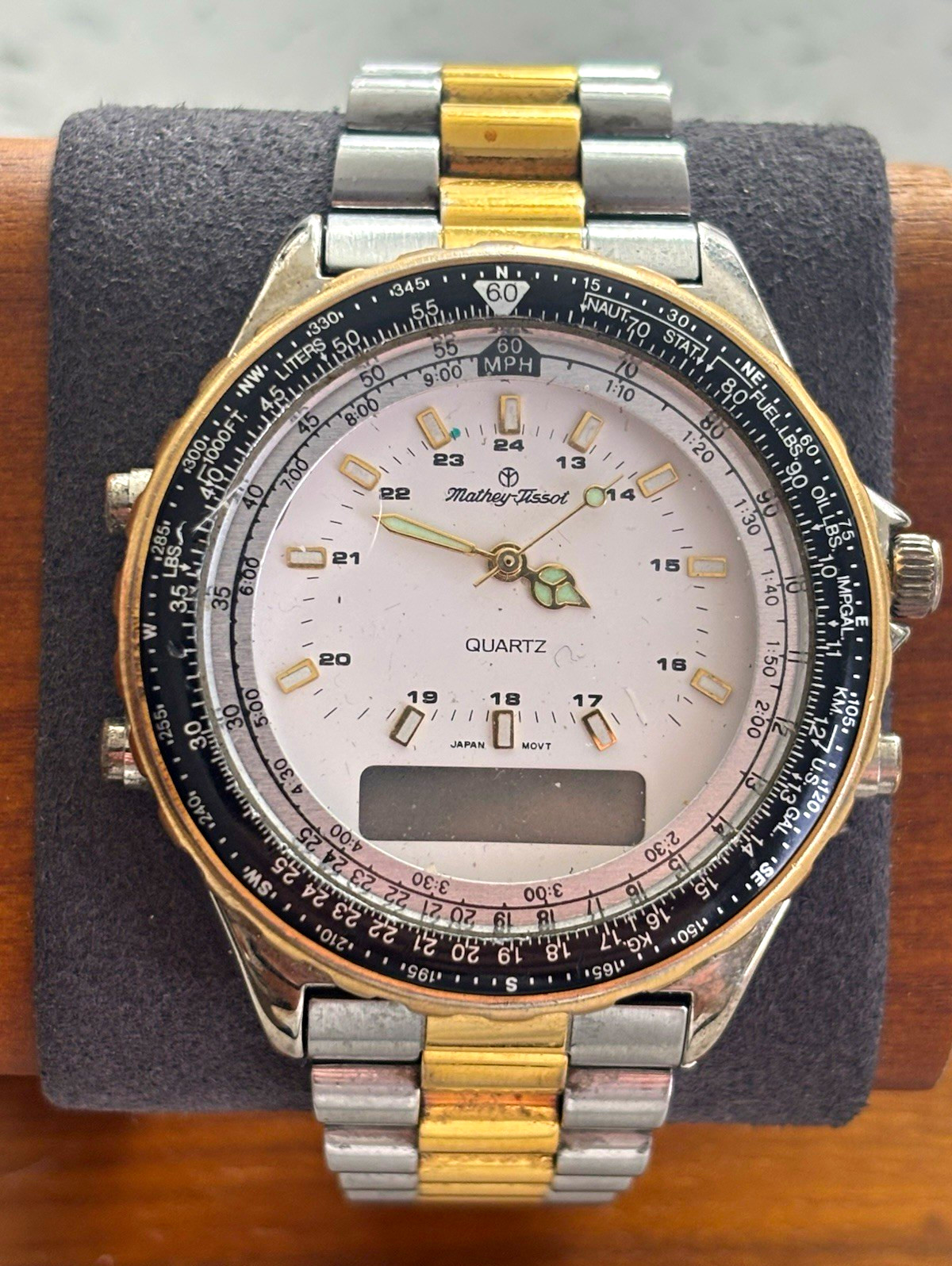 Vintage Mathey-Tissot Men’s Ana-Digi Quartz Pilot Watch Slide Rule Two Tone