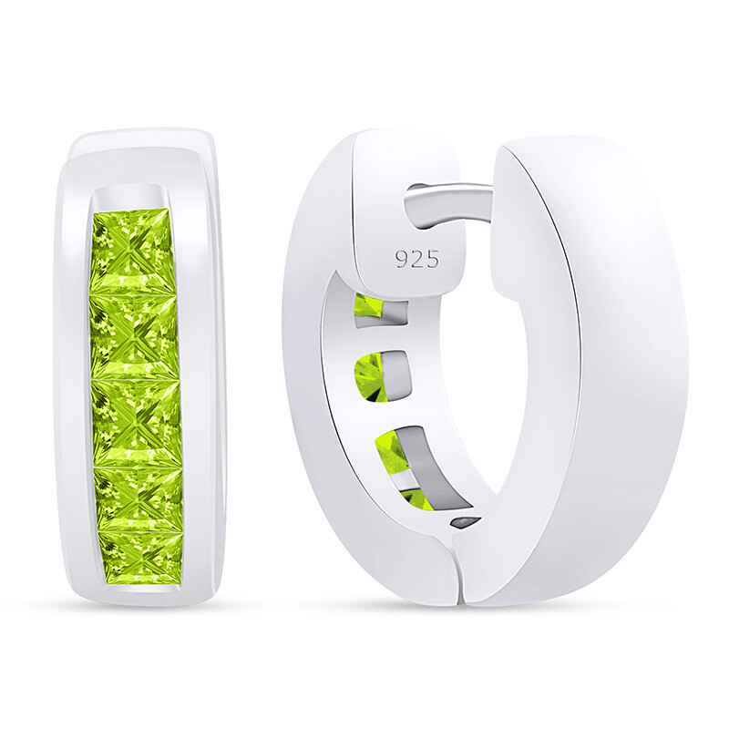 8/9 ct Simulated Peridot Hoop Earrings 14K White Gold Plated Sterling Silver