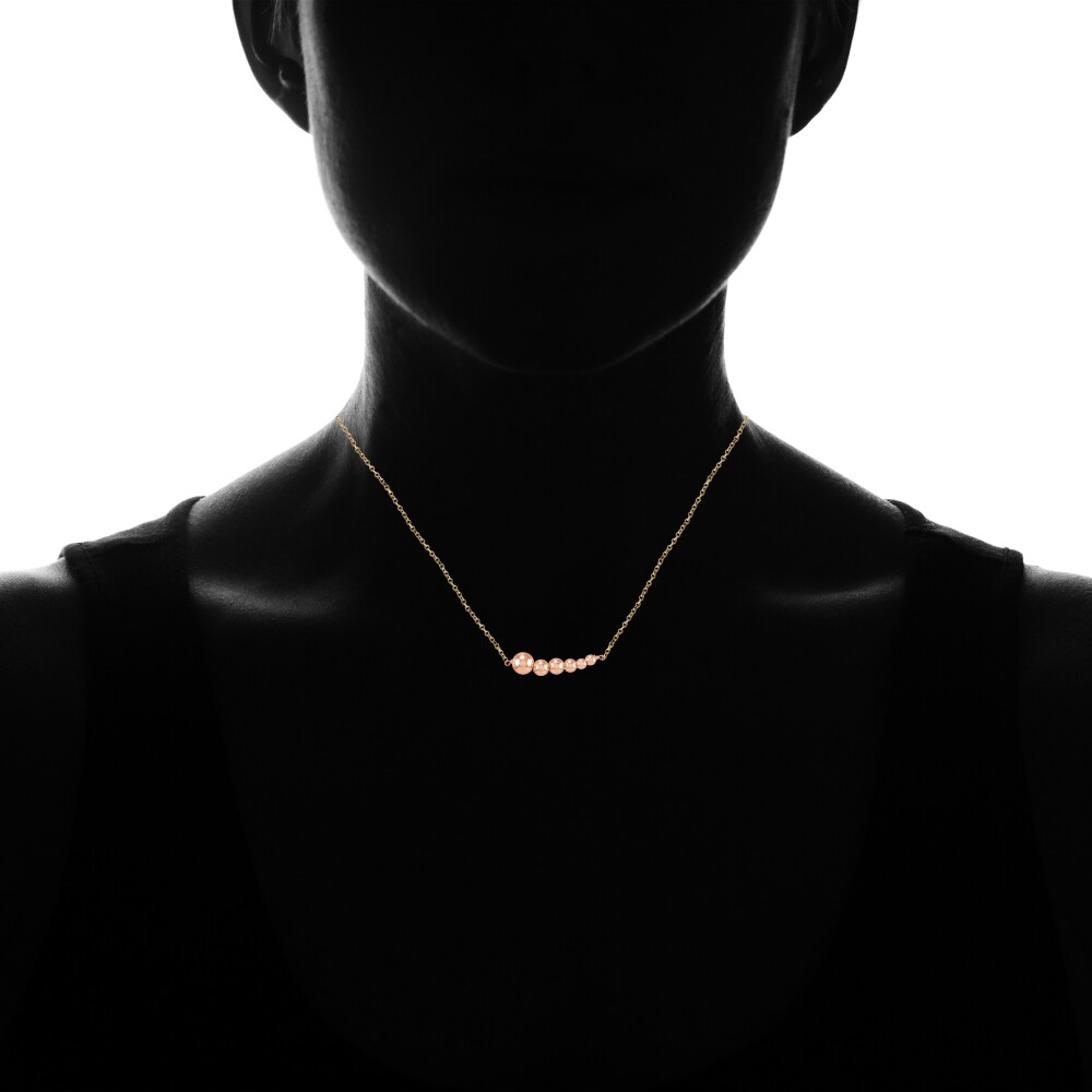 Rose Gold Flashed Sterling Silver Graduated Ball Bead Horizontal Bar Necklace