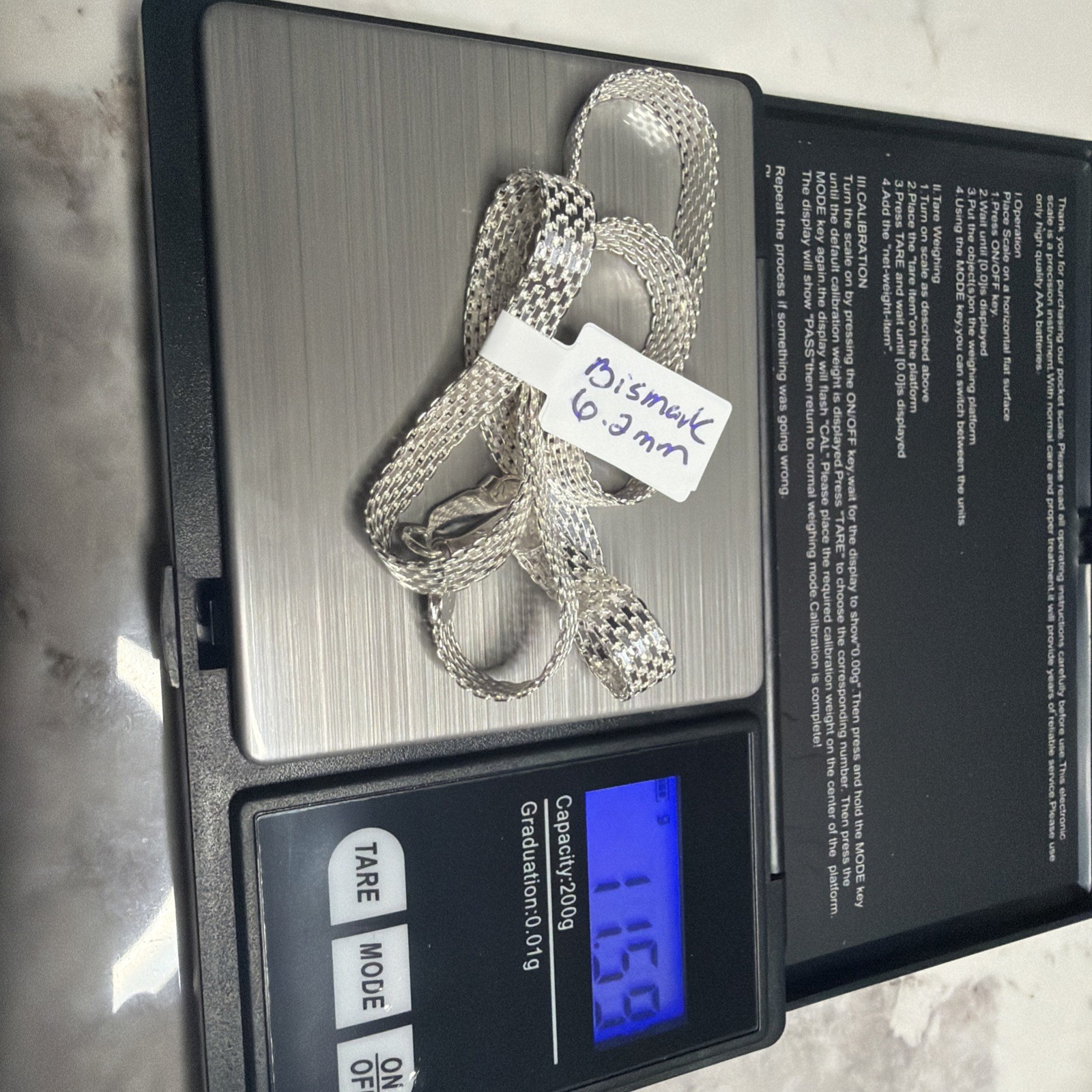 18 inch , 6.2 mm Solid P. LUX Italy 925 Sterling Silver Bismarck chain