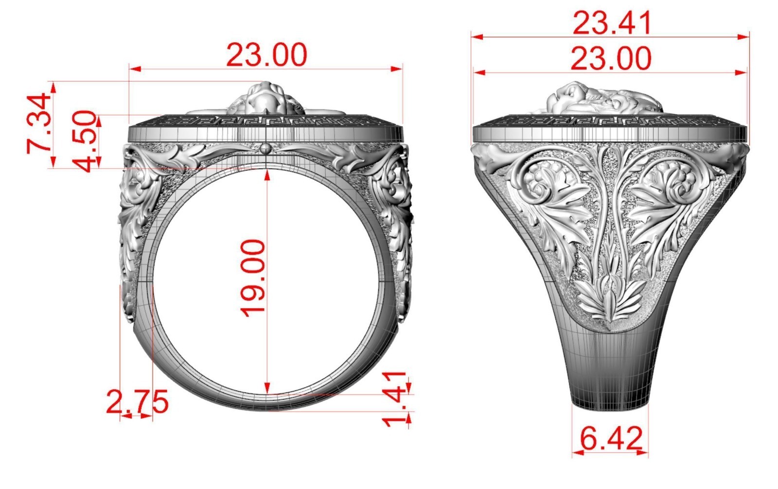 Oxidized Men’s Greek Ornament Pattern Bull 925 Sterling Silver Statement Rings