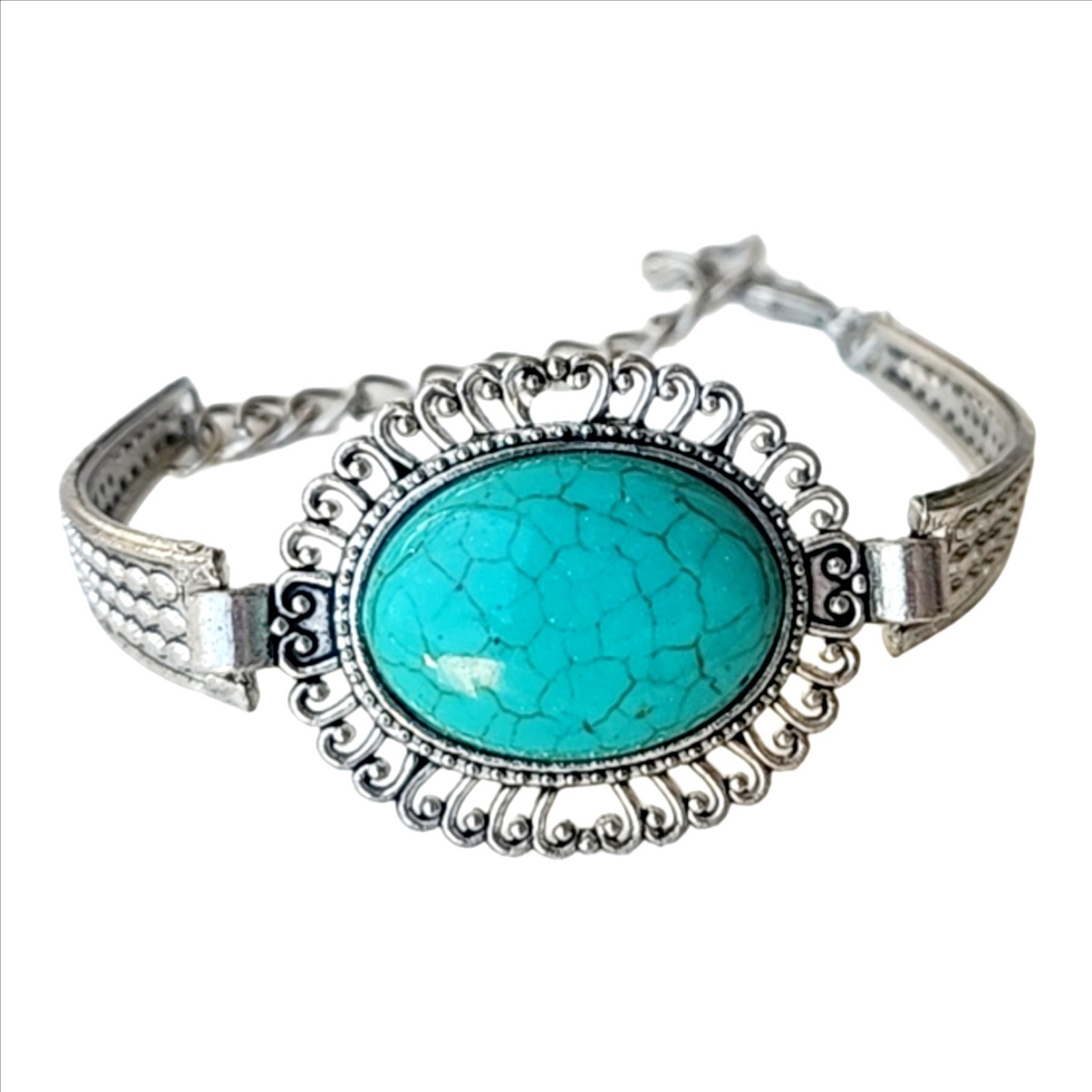 Southwest Vintage Faux Turquoise Filagree Adjustable Lightweight Bangle Bracelet