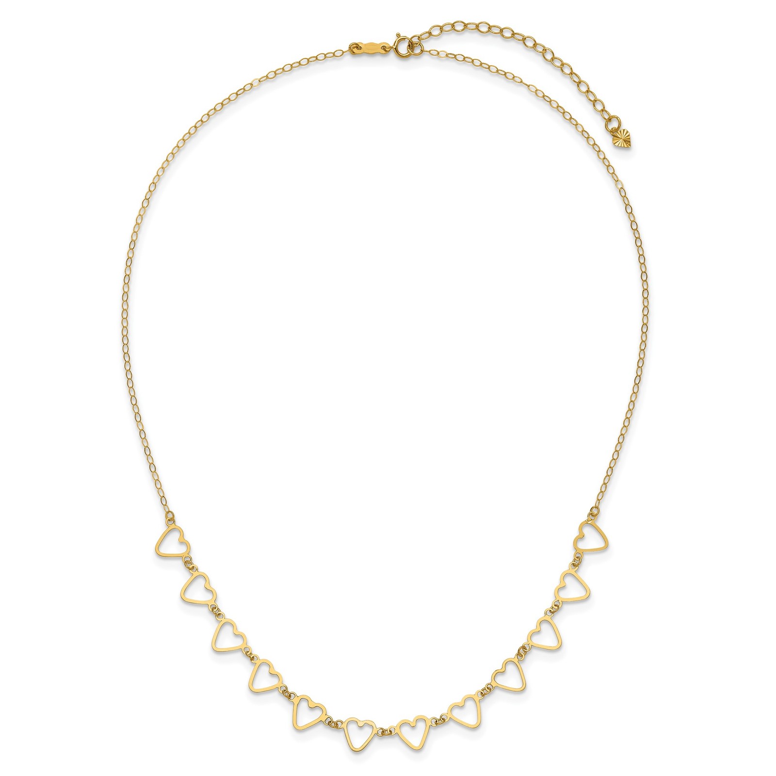 14K Open Flat Hearts 16 inch Necklace Plus 2 inch Extender Chain Mens Womens