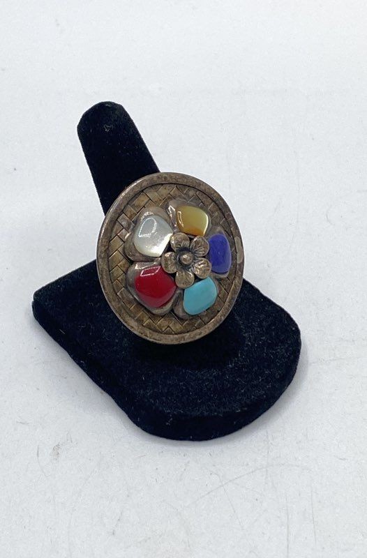 Walnut Boutique Sterling Silver 925 Multi Gemstone Floral Statement Ring Size 6