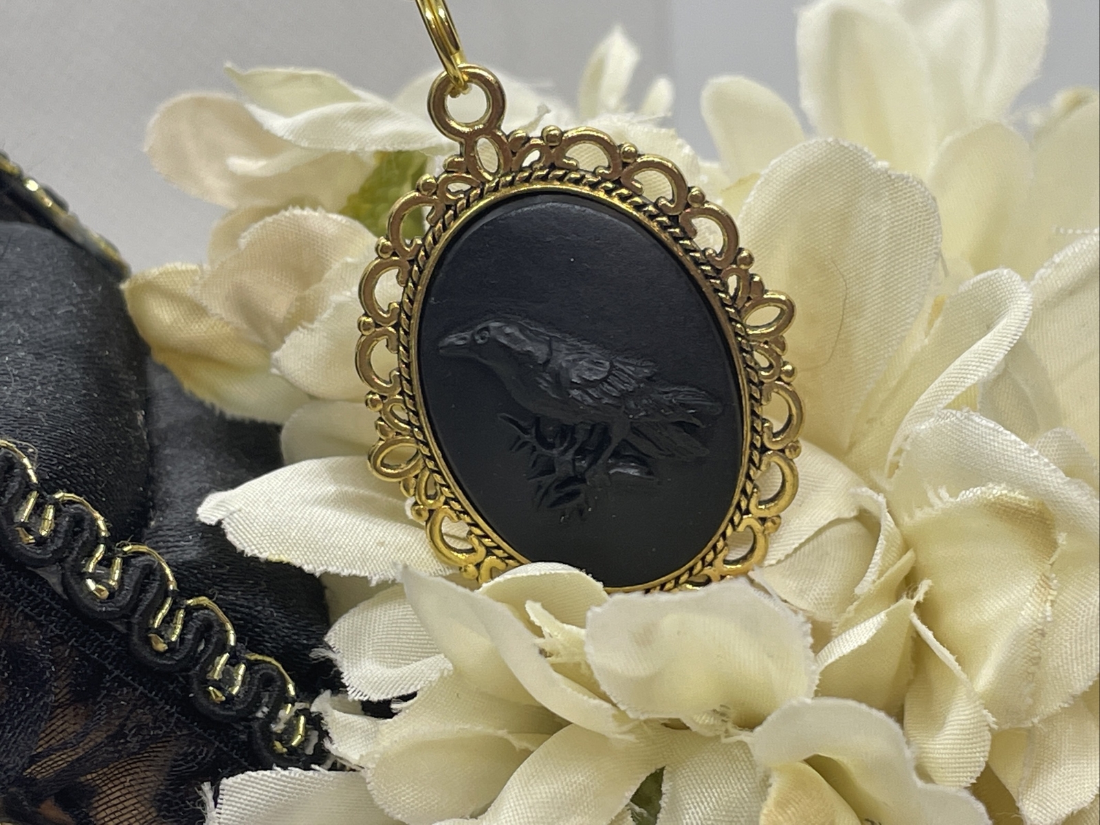 Black Crow Raven Gothic Steampunk Cameo Necklace Mens Womens Gift Wedding Gold T