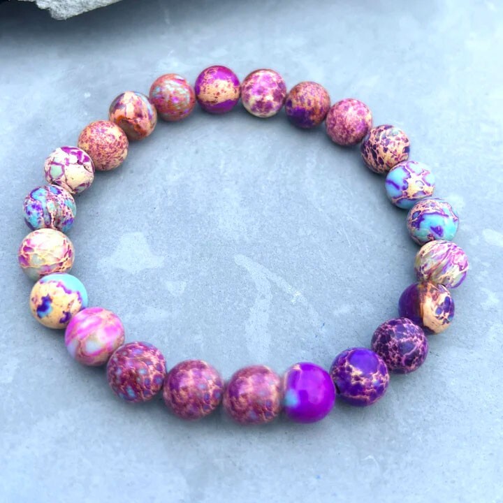 Purple Blue Sea Sediment Jasper Beads Healing Reiki Women Lotus Bracelet Gifts