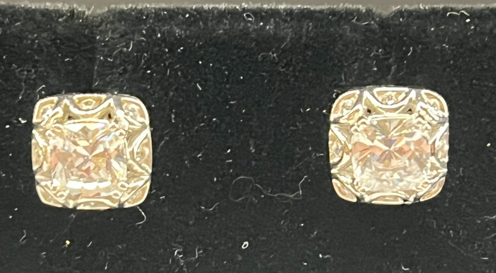 Tacori Sterling Silver Cushion Cut CZ Stud Earrings 10mm Long & Wide 3.2 grams