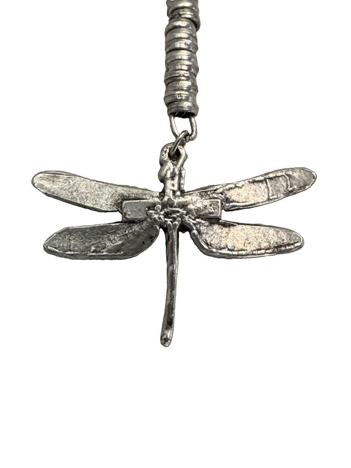 Artisan DRAGON FLY Pendent Necklace Circle Toggle 36” Silver Toned Pewter