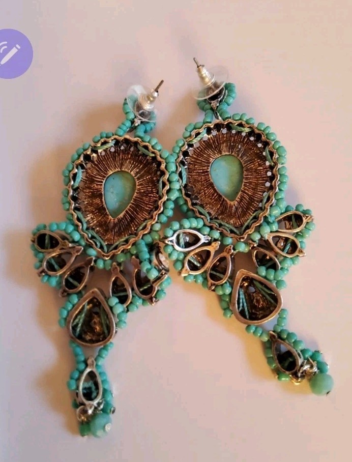 Jessica Simpson Faux Turqouise Beaded Stone Chandalier Earrings