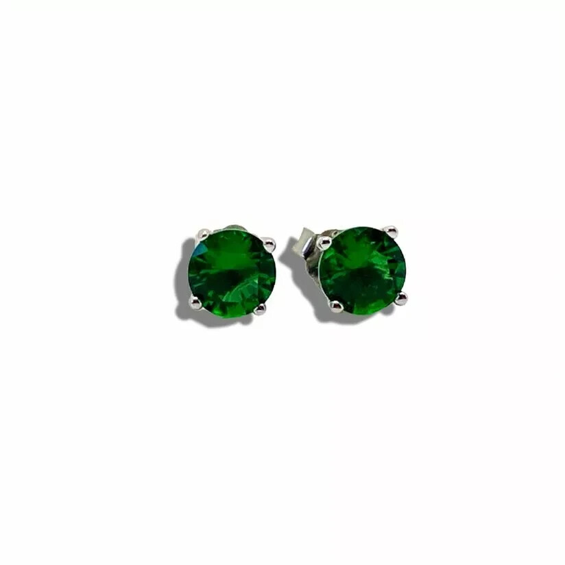 White Gold Finish 4mm Green Emerald Stud Earrings Gift Box Included Free Postage