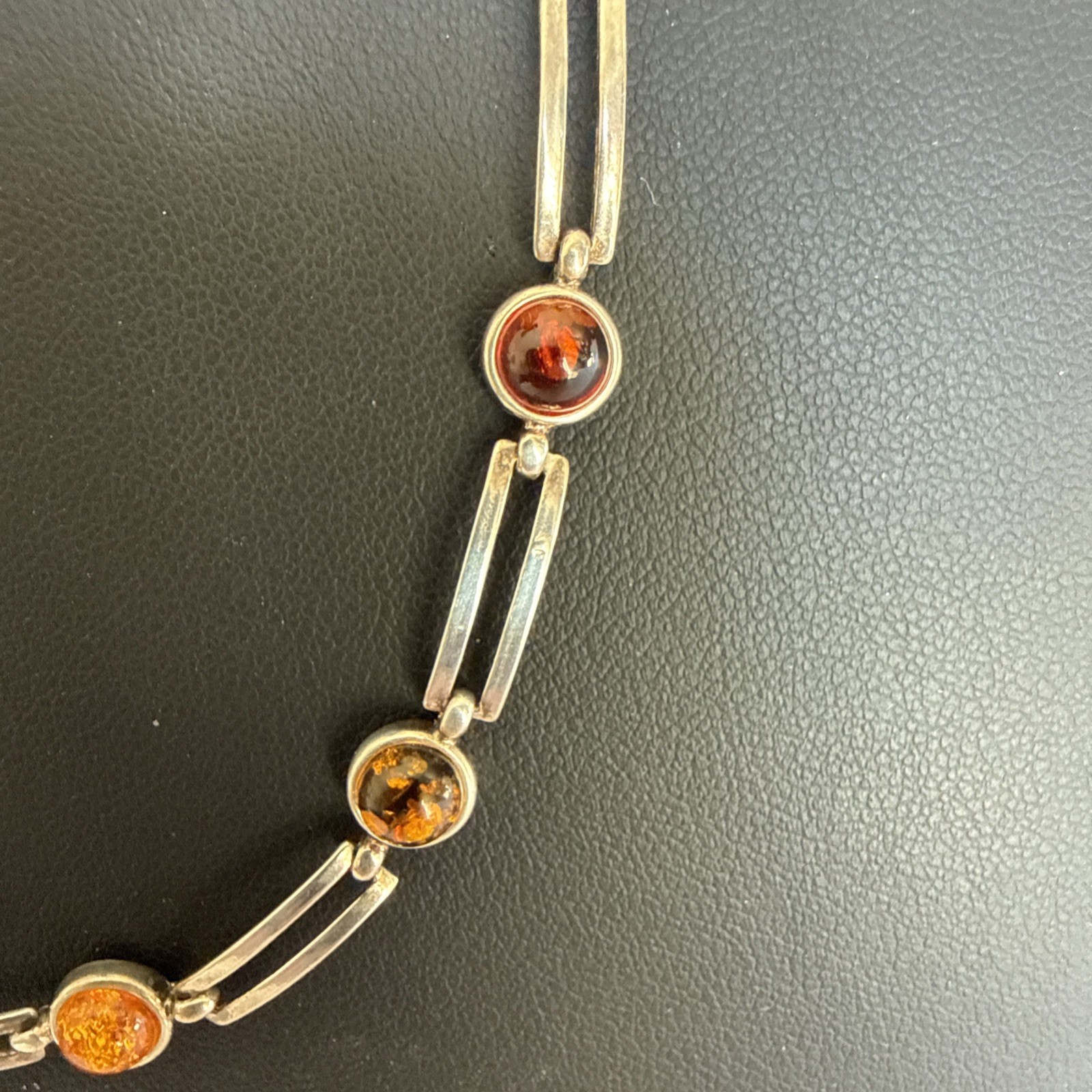 Sterling Silver Multi Color Amber Station Necklace 925 Baltic Amber Bezel Set