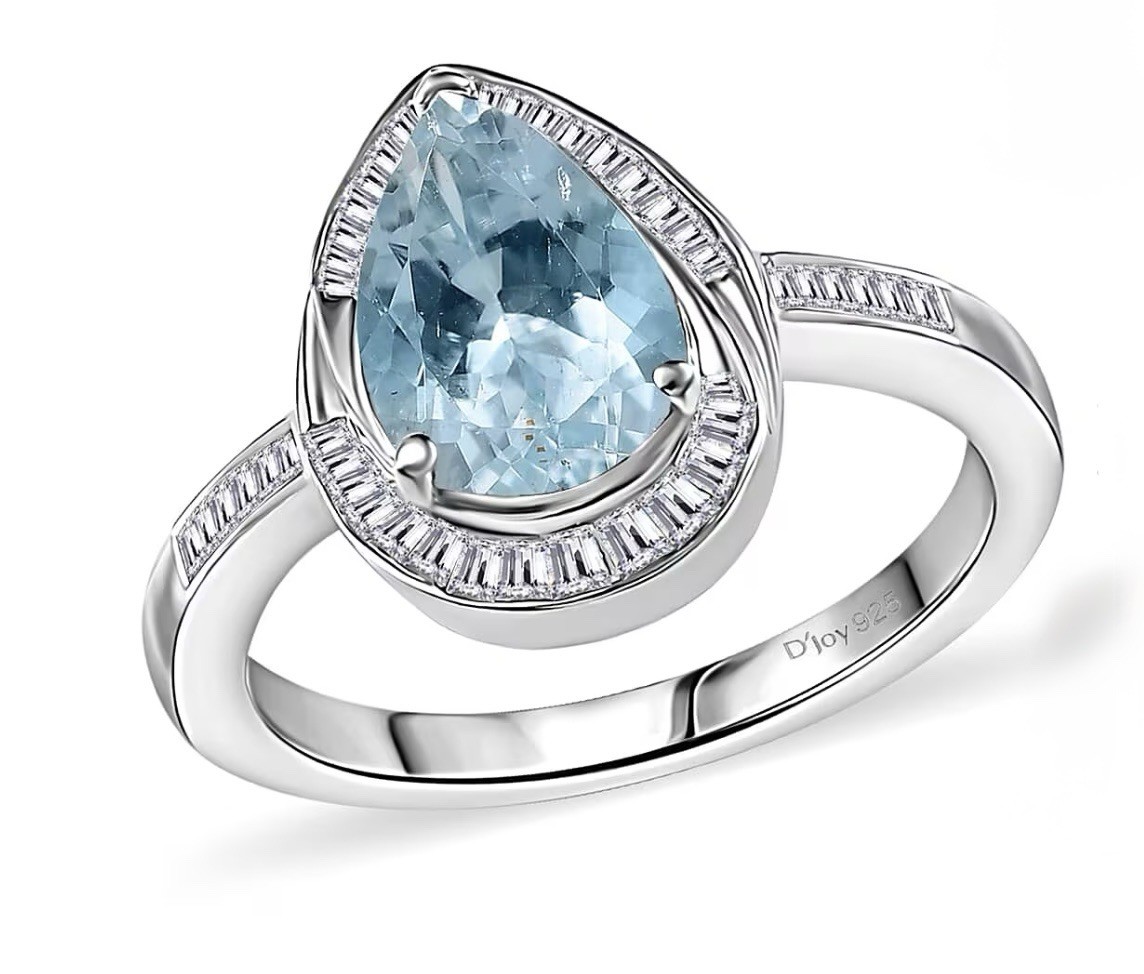 Aquamarine and Diamond 1.90 ctw Ring in Rhodium Over Sterling Silver