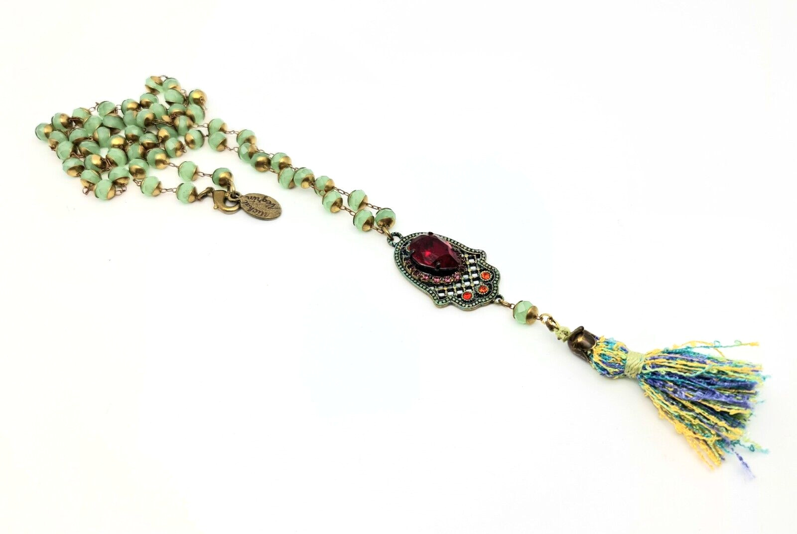 Beautiful Long Necklace With Hamsa Pendant With Crystals By Michal Negrin