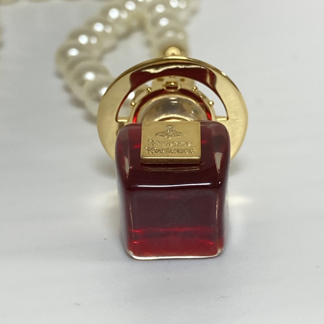 Vivienne Westwood Necklace Pearl Perfume Bottle Choker Gold Wine Red NO BOX