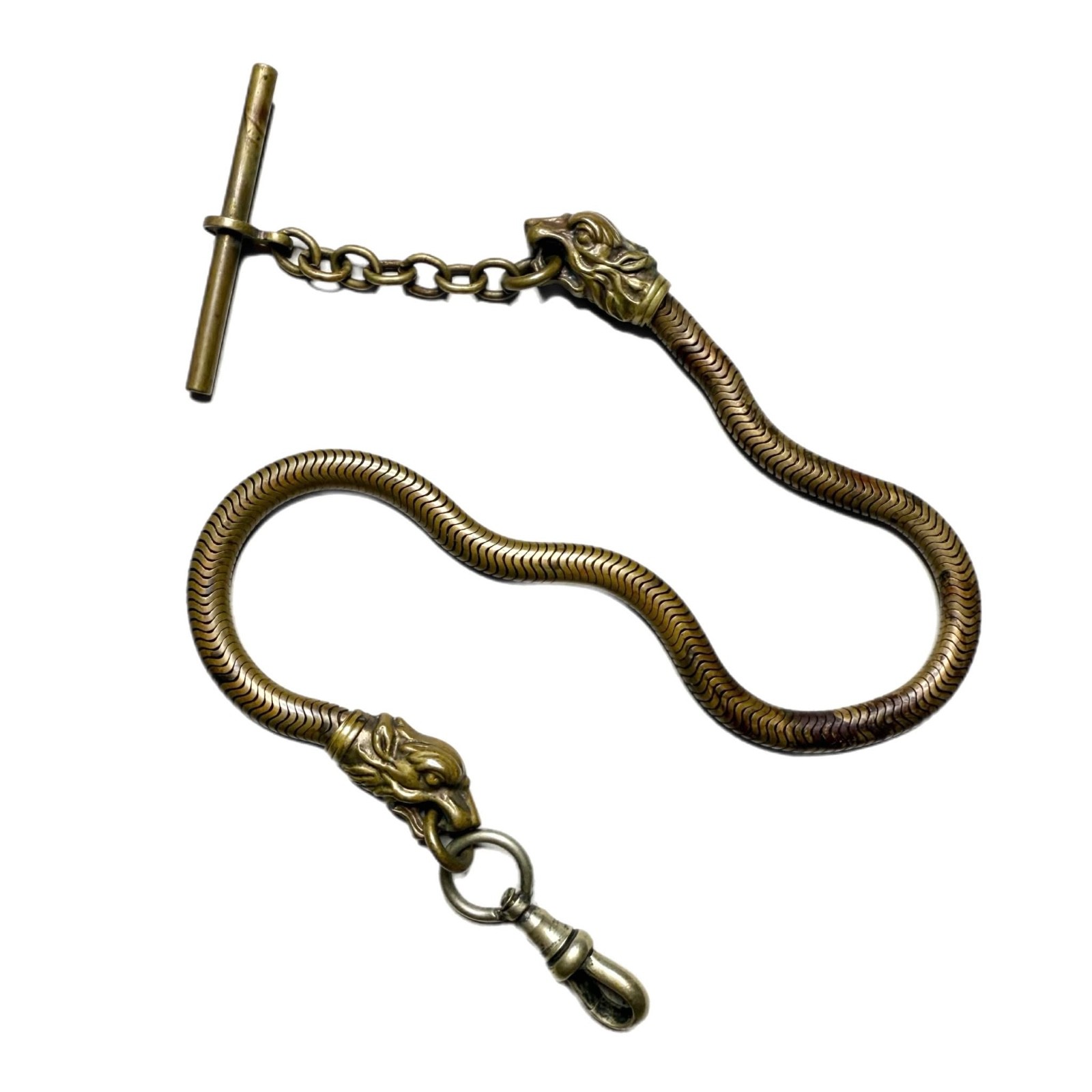 LUX Antique Figural Pocket Watch Chain, with Lion Motif, 12 1/2”