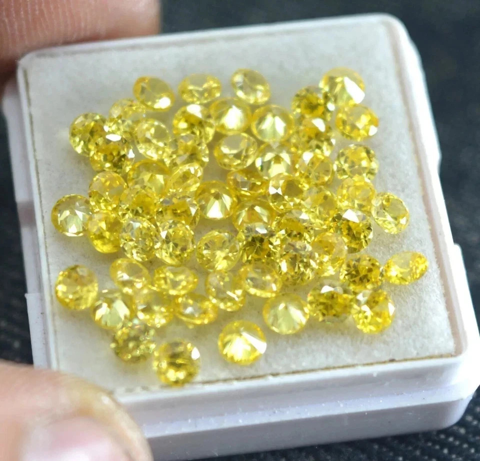 Natural Yellow Sapphire 4 mm Cut Round 100 Piece Certified Loose Gemstone Lot