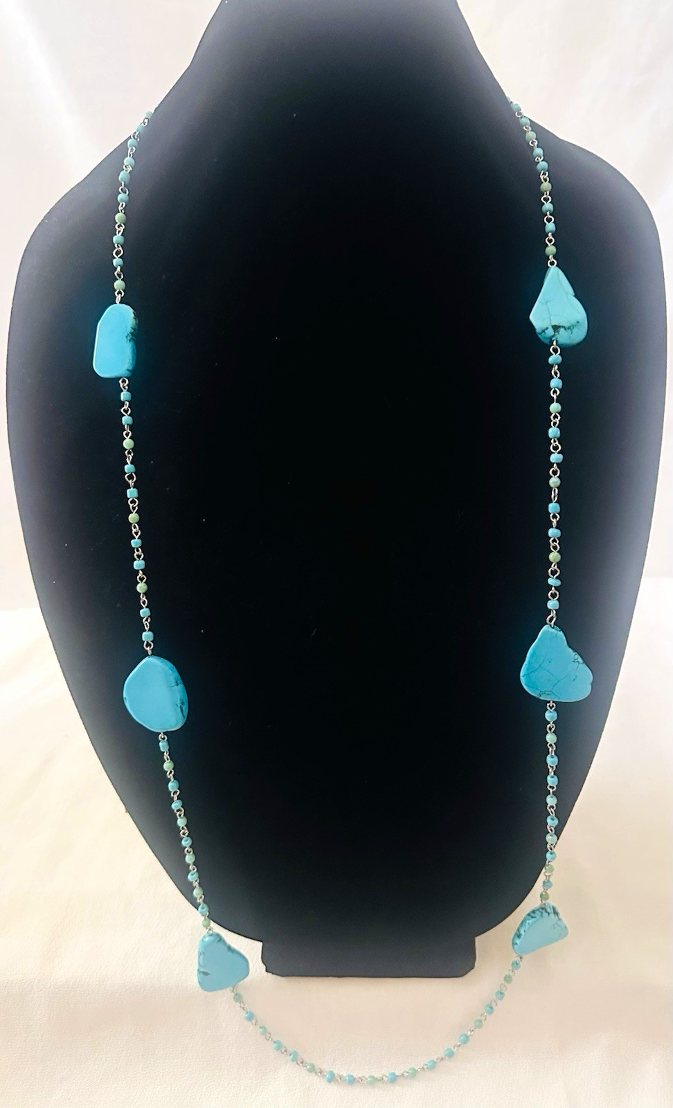 Chico’s Blue Turquoise Beaded Layered Station Necklace 36+” Lobster Silver