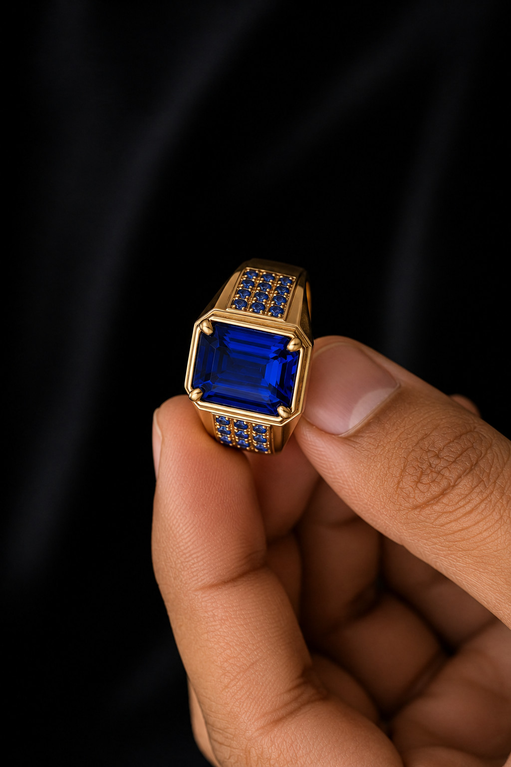 Lab-Created Blue Sapphire Mens Ring 925 Starling Silver Handmade Jewelry