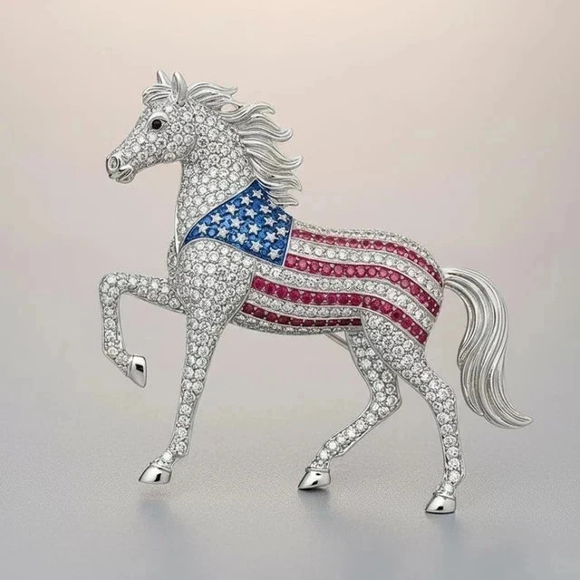 2.50Ct Round Cut Moissanite Horse Unisex Brooch Pin 14K White Gold Plated Silver