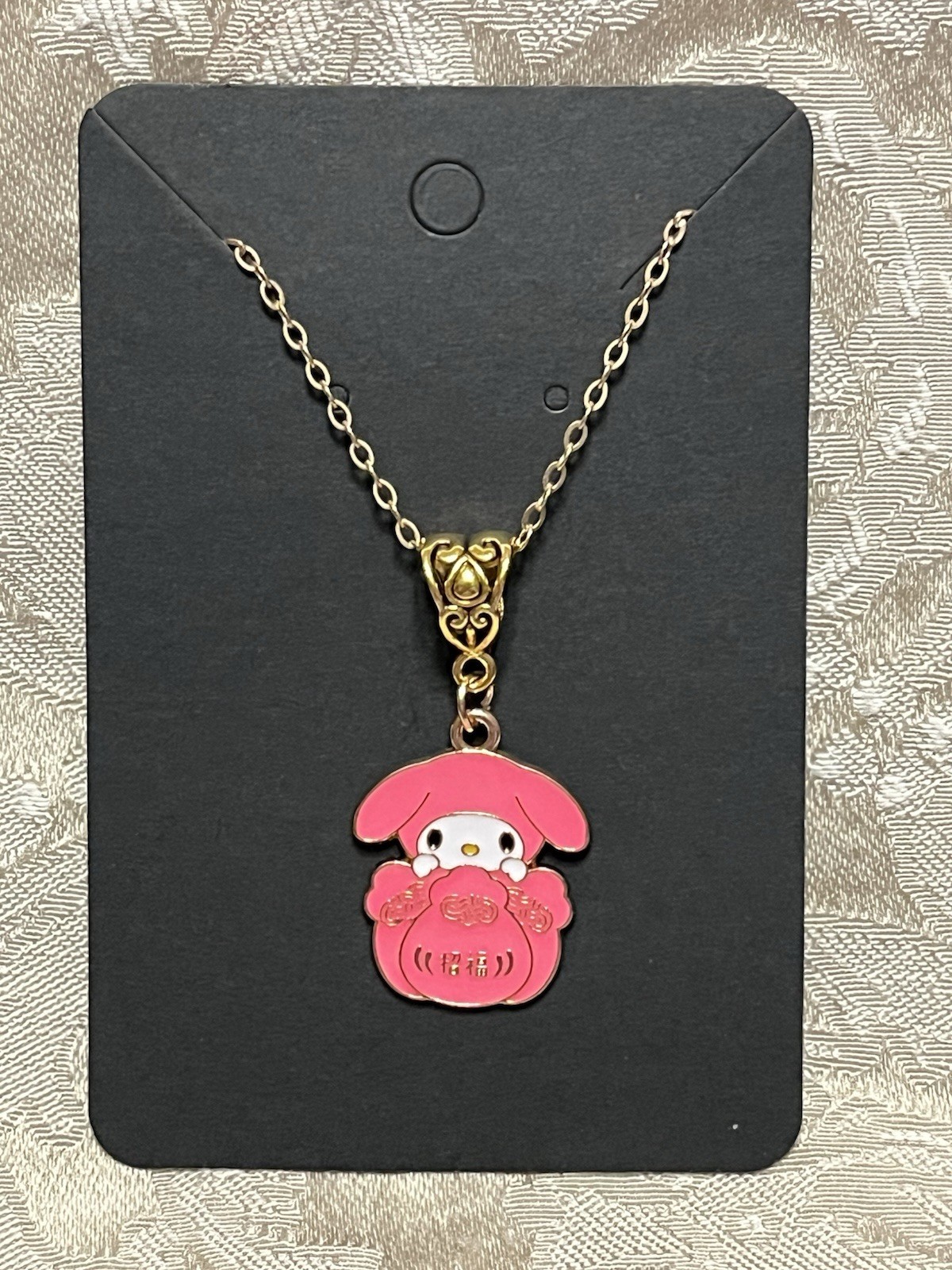 My Melody Hello Kitty Enamel Novelty Pendant Charm Gold Necklace 18”