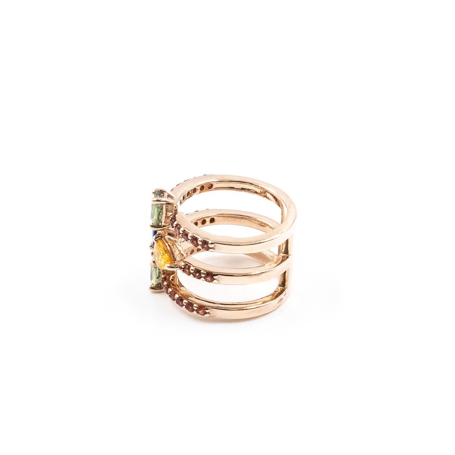 3.13ct Natural Green Red Yellow Blue Sapphire Ring 925Sliver in Rose Gold Plated