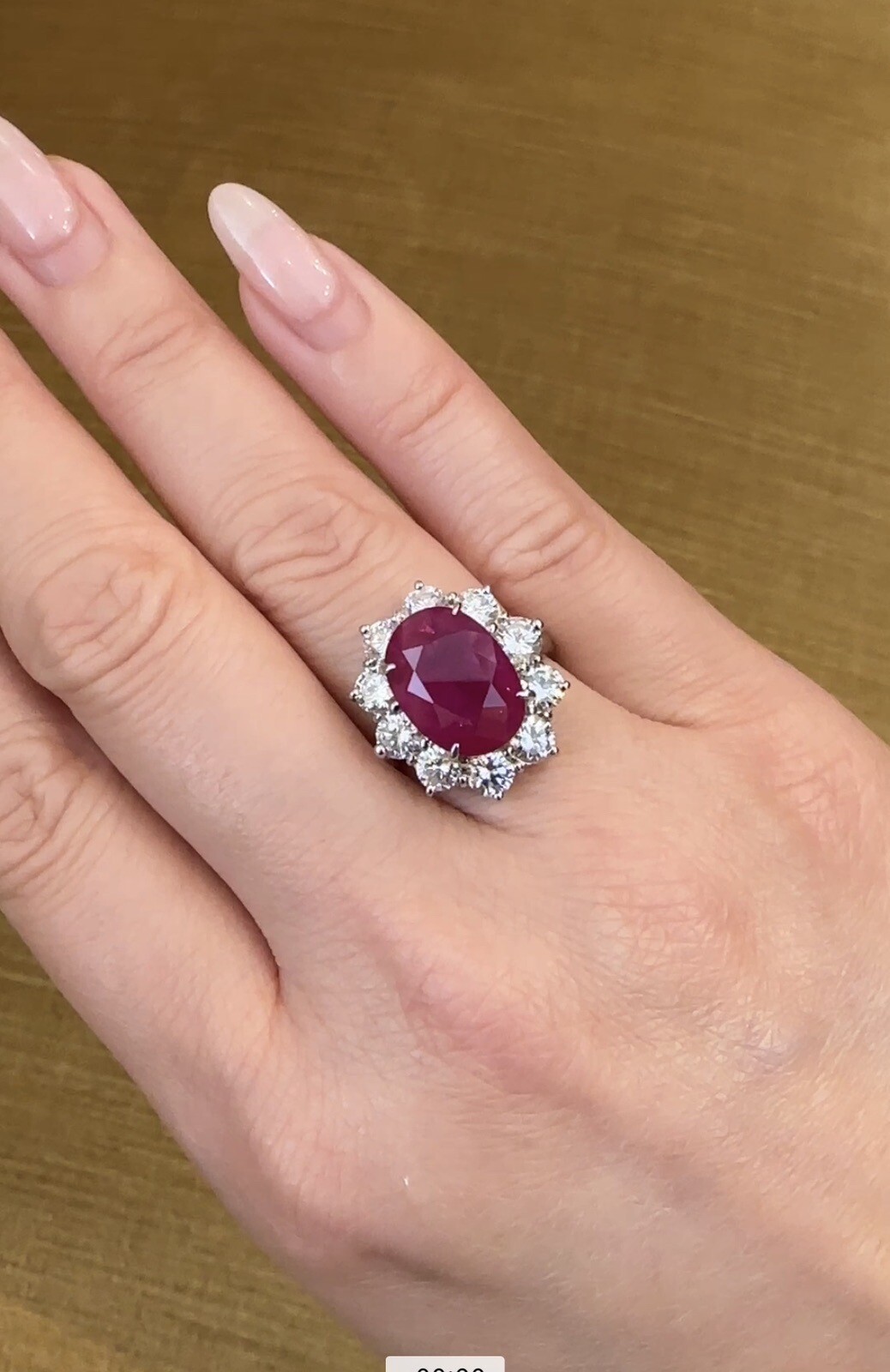 GIA Burma Heated Ruby 7.71 ct Oval in Diamond Platinum Ring – HM2421VN