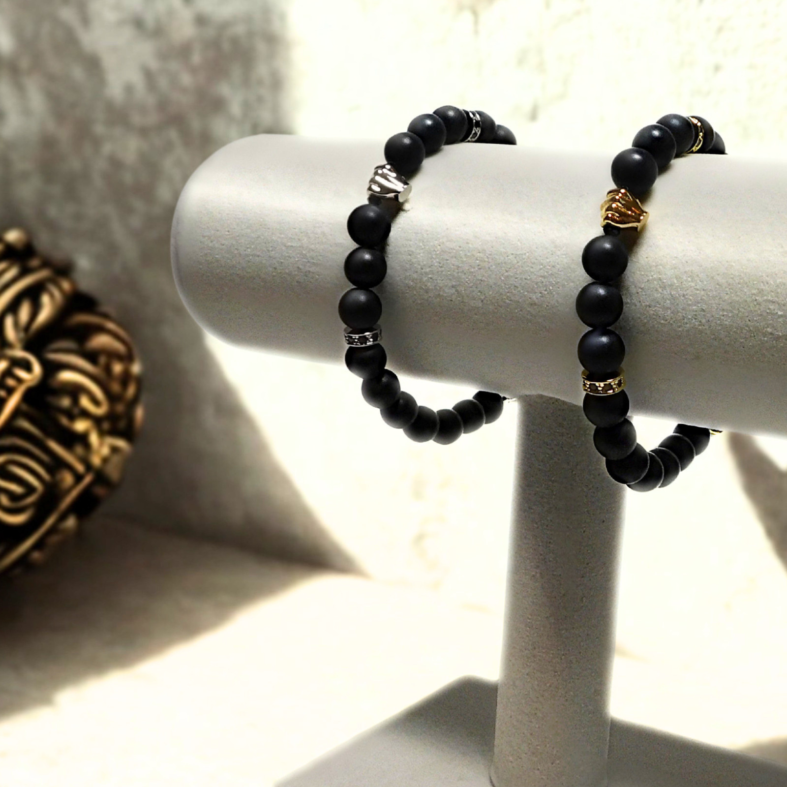 18K White Gold Filled Matte Black Onyx Power Fist Bracelet Protest Jewelry Luxe