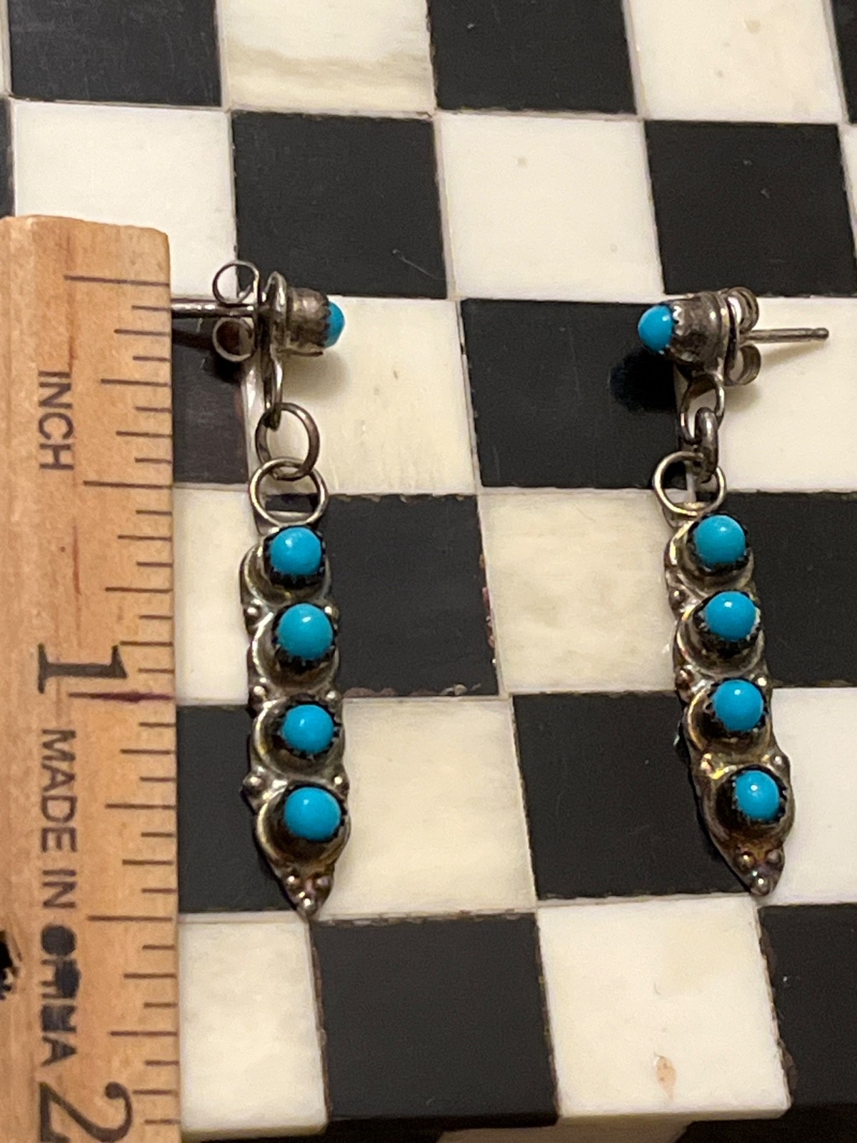 Vintage pawn southwest sterling snake eye turquoise 1-5/8″ earrings 050226aCAZBB