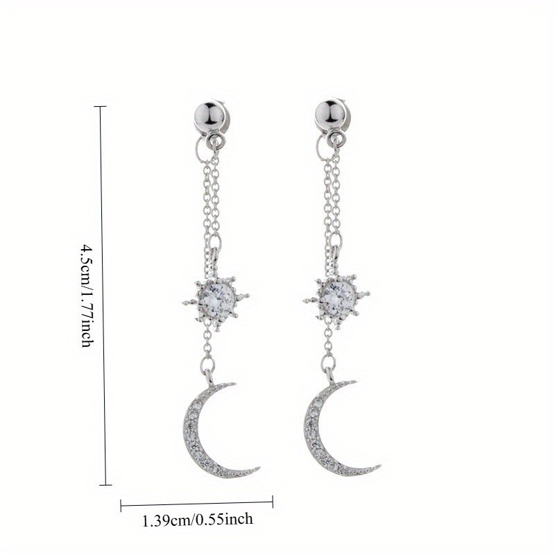 Women’s Long Tassel Ear Studs Inlaid Synthetic Zircon Star Moon Earrings Alloy
