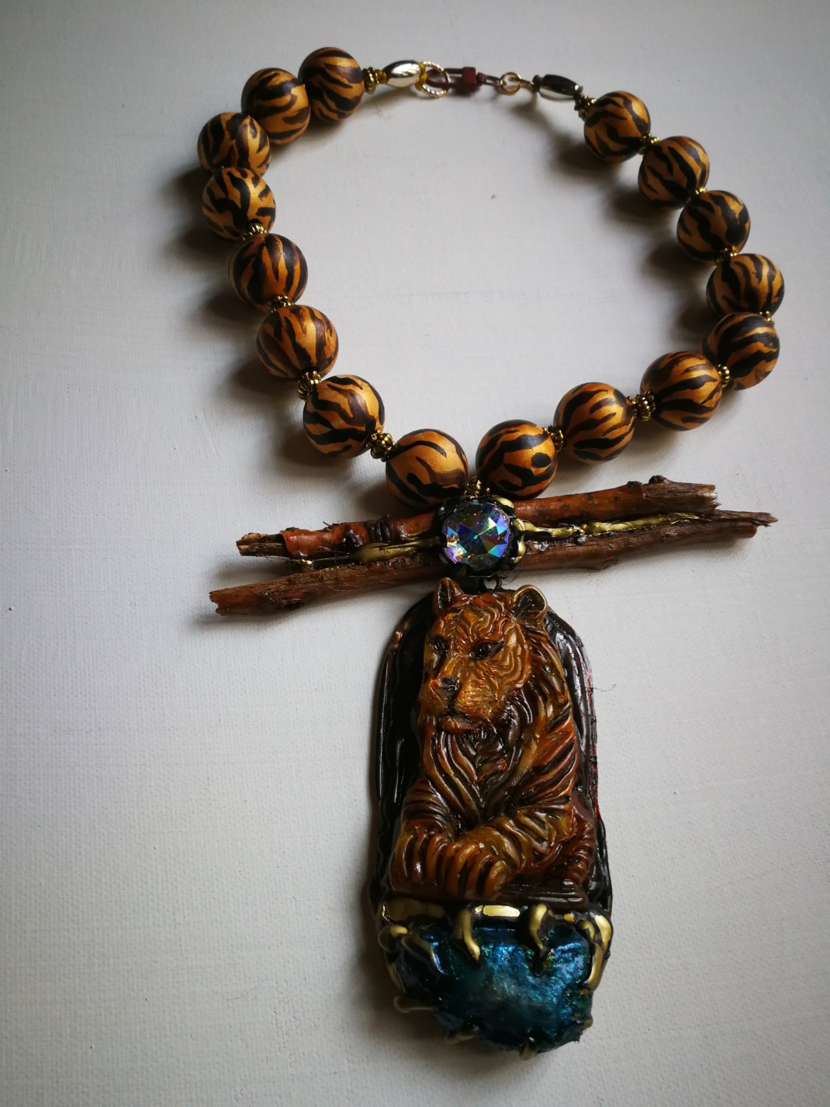 Big Bold Chunky Necklace Statement Wild Luxury Jewelry Tiger Raw Stone Pendant