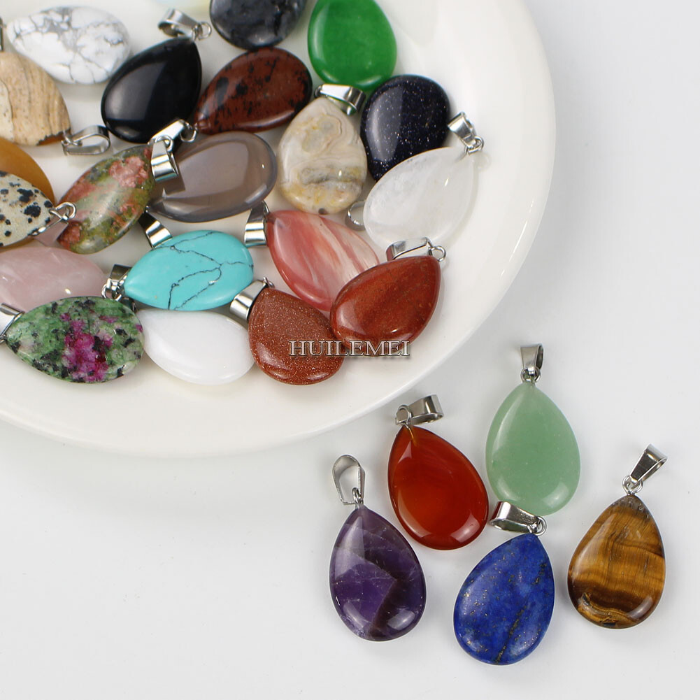 20pcs Mixed Natural Gemstone Water Drop Pendant Beads Reiki Chakra Healing Stone