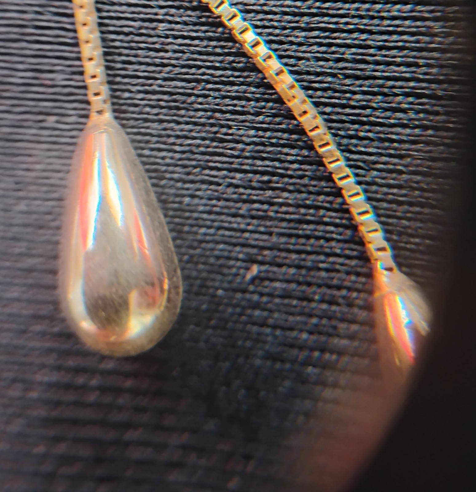 14k Yellow Gold 17″ 0.5mm Box Chain Link Necklace Y-Drop 4.5mm Teardrop Tassel