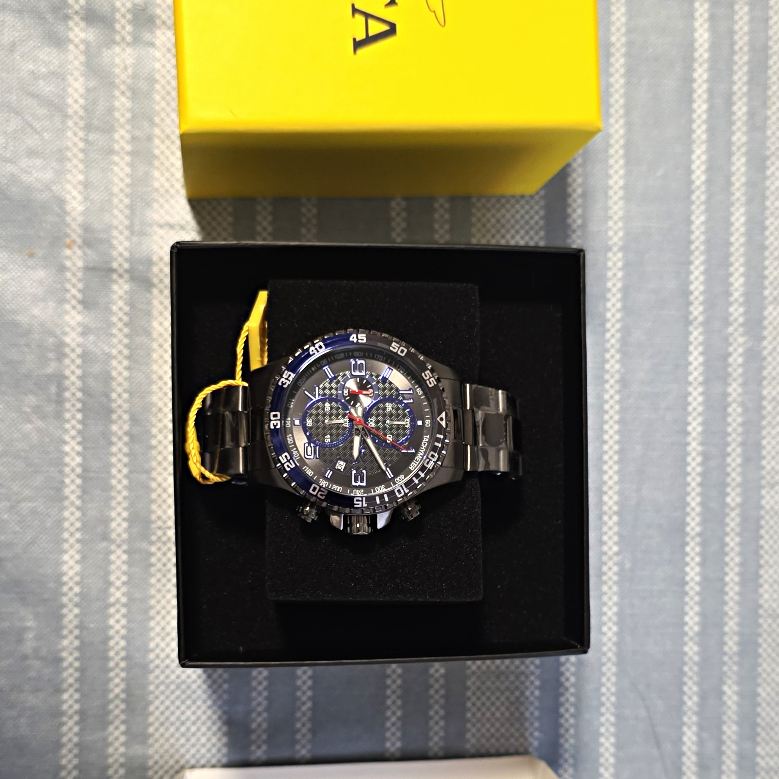 Invicta Men’s Quartz Chronograph Watch Blue/Black Dial Steel Bracelet Box