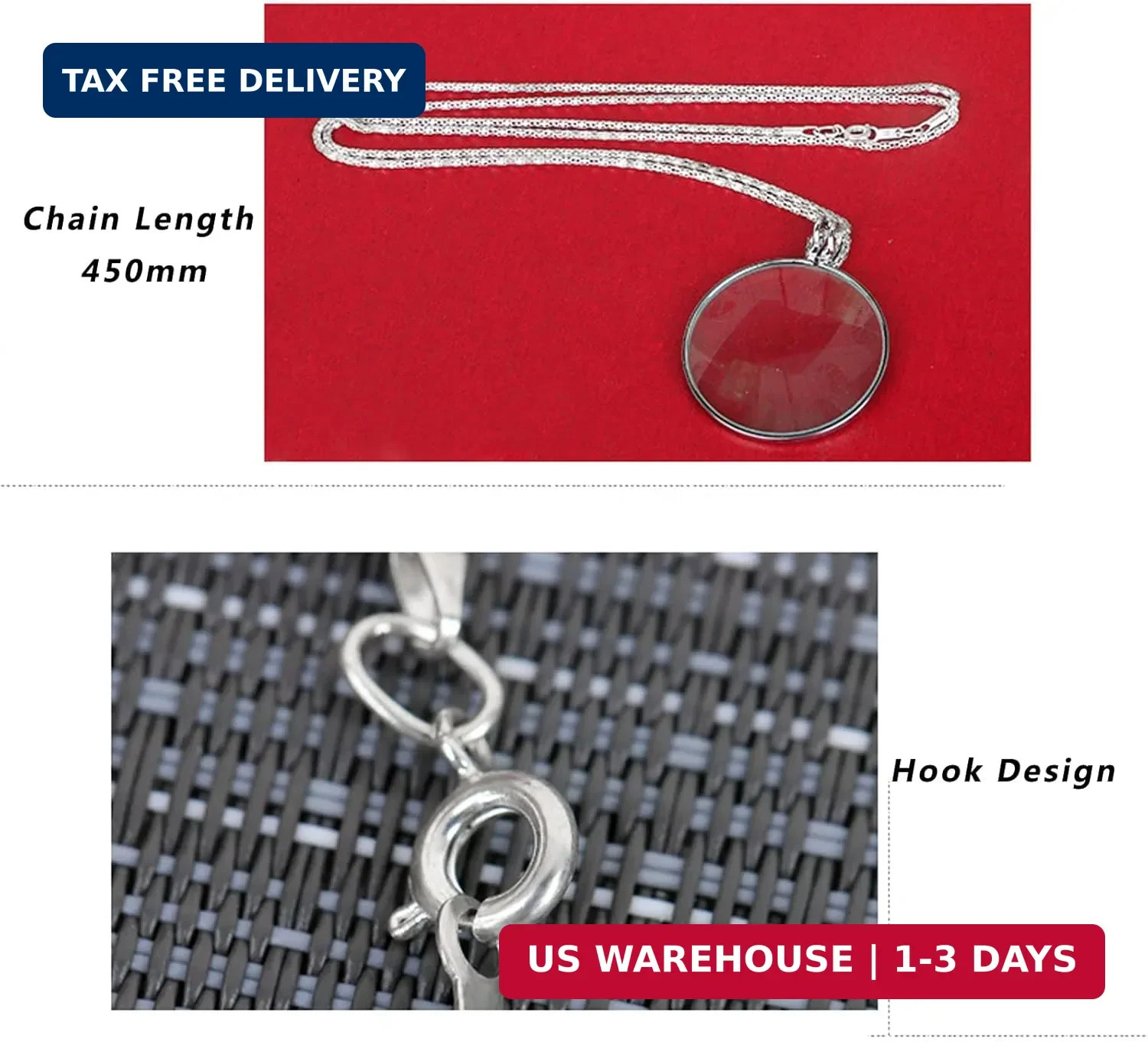Magnifying Glass Necklace Monocle 5X Necklace With 1.6 Inch Glass 35.4 Inch Gold