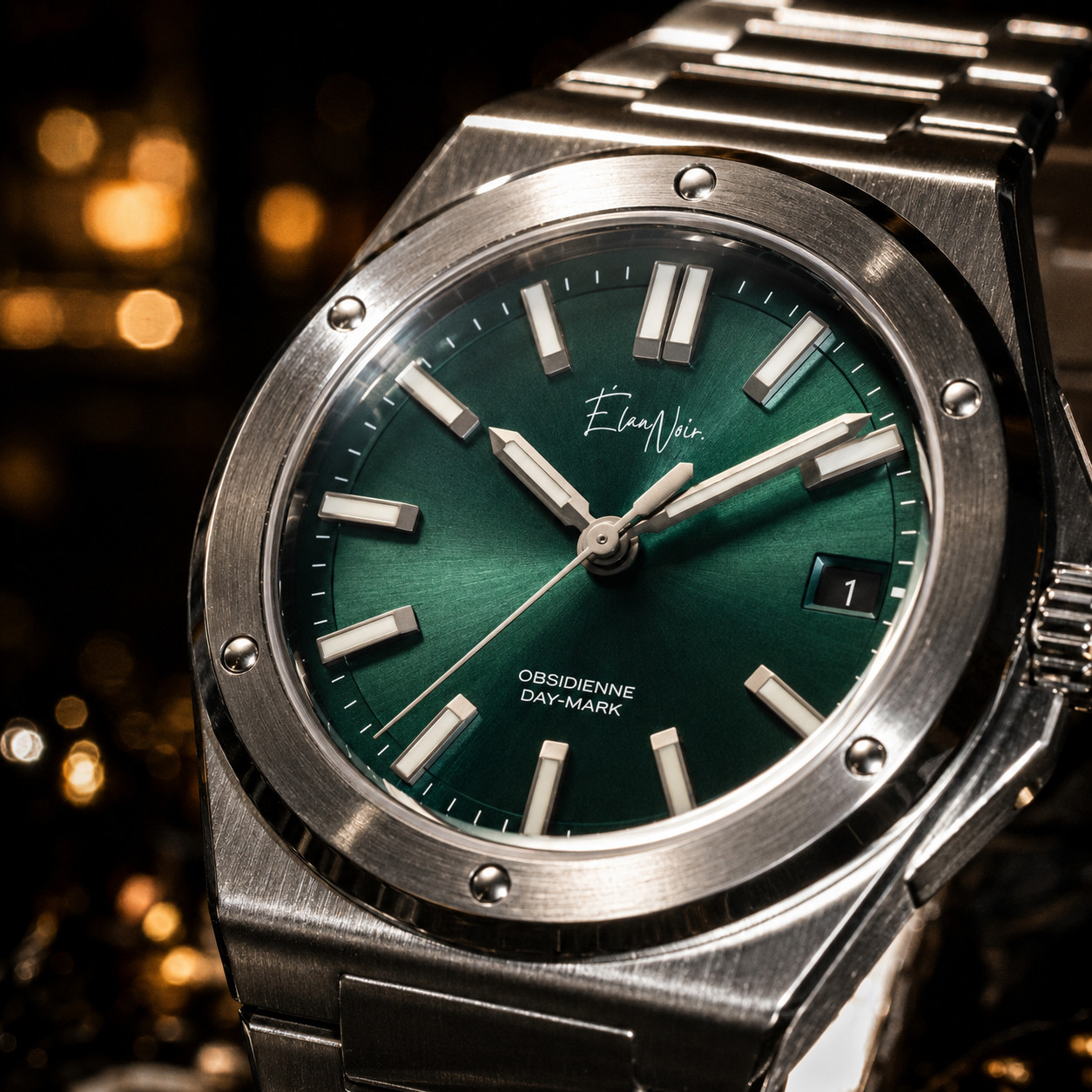 Élan Noir Day-Mark Automatic Mens Watch NH35 Green Dial Sapphire Steel 41mm