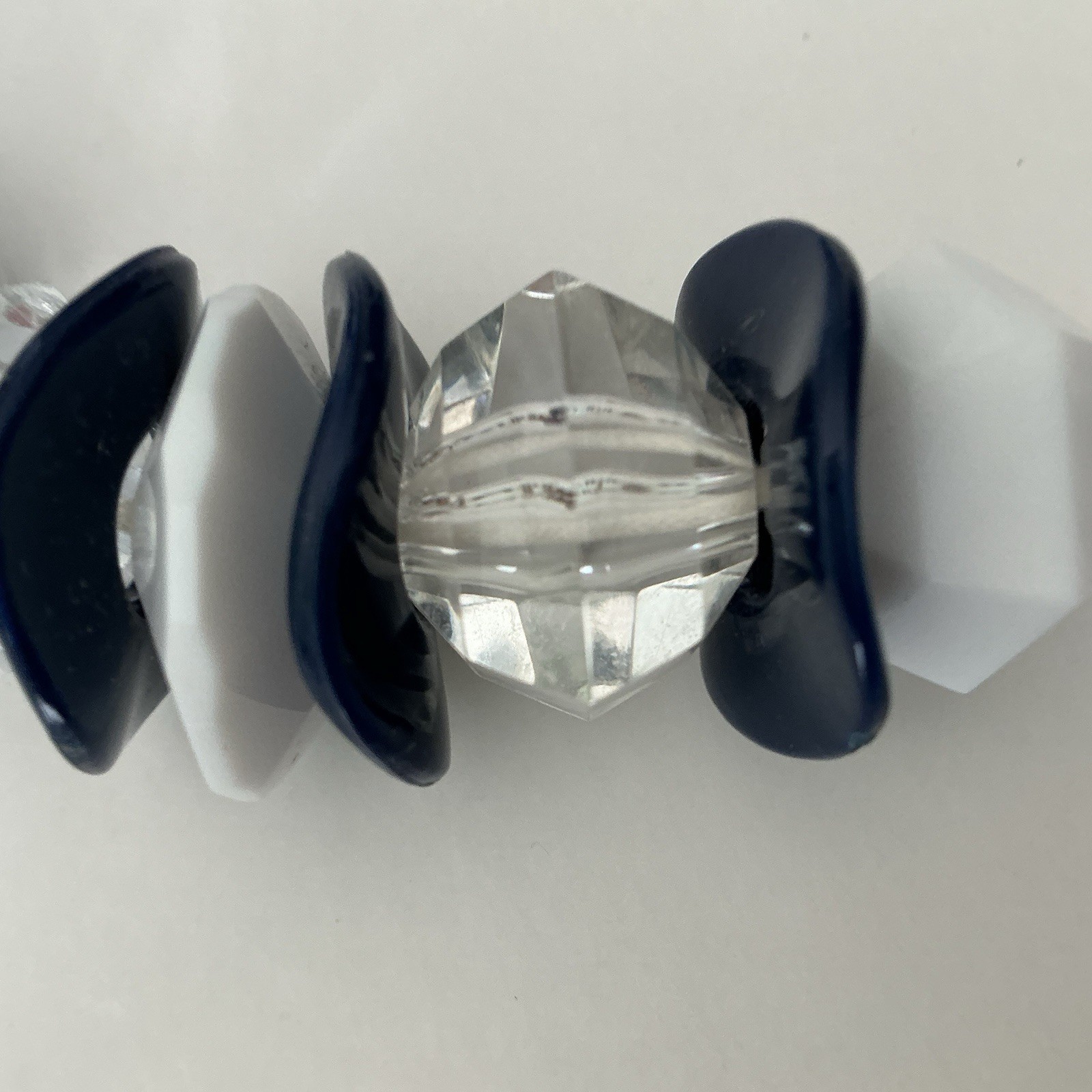 VTG Rare Necklace Statement Chunky White Blue Clear Lucid Bead 19″ Czech Rep New