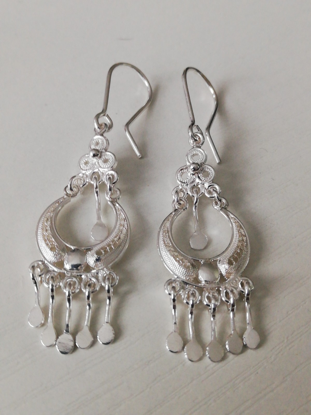 . 970 Solid Silver Women’s CANDONGA Filigree Drop Earings New.