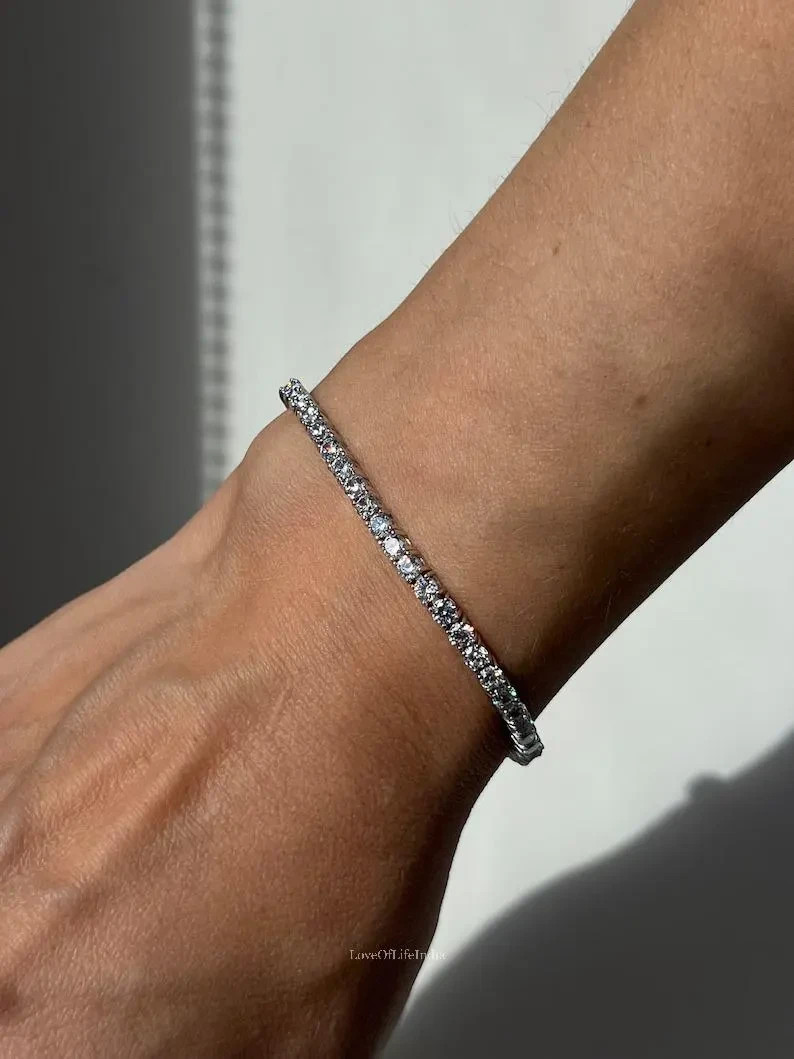 6.60CT Round Cut Natural Diamond Engagement Tennis Bracelet 14K White Gold