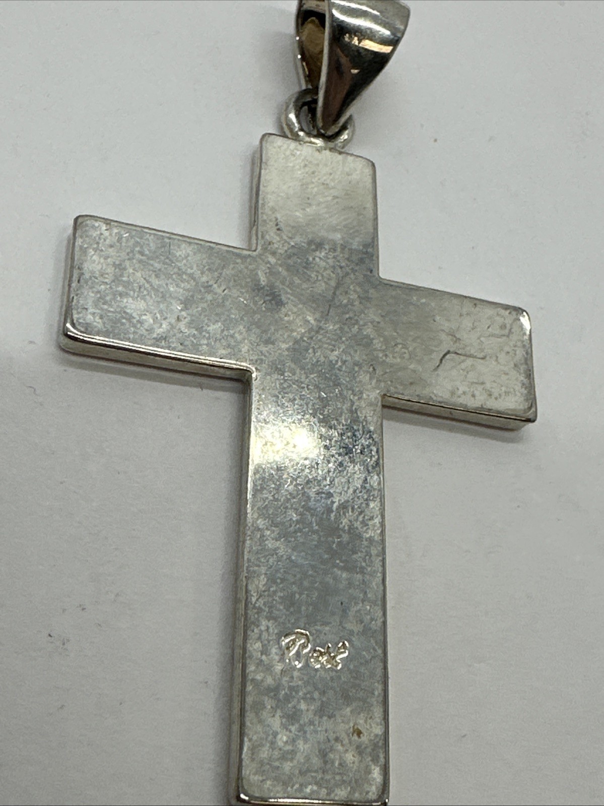 Unisex Silver Tone Black Enamel Cross Pendant Signed BEST—2 1/2″ inches