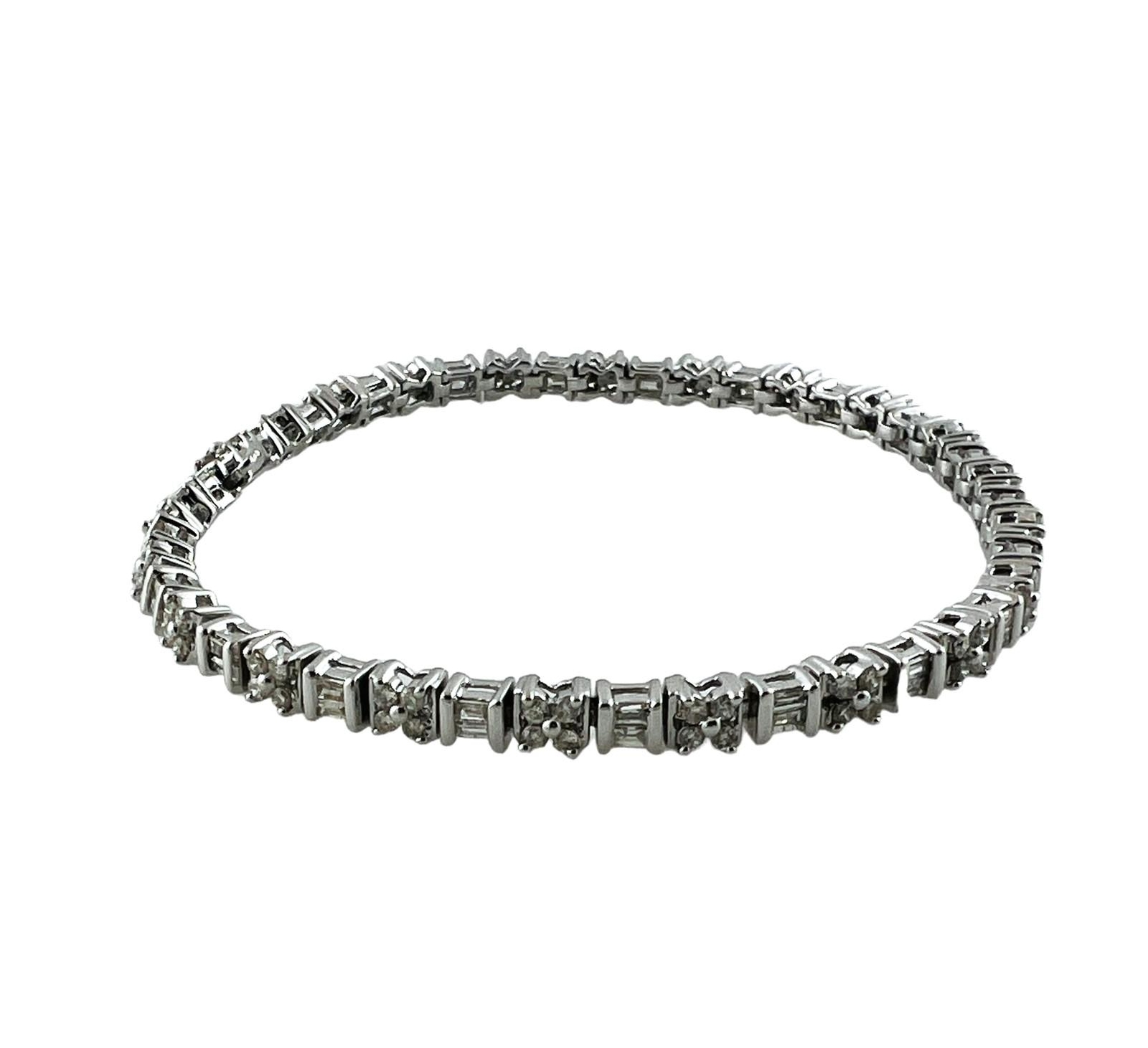 14K White Gold Diamond Tennis Bracelet Floral Accents #16543