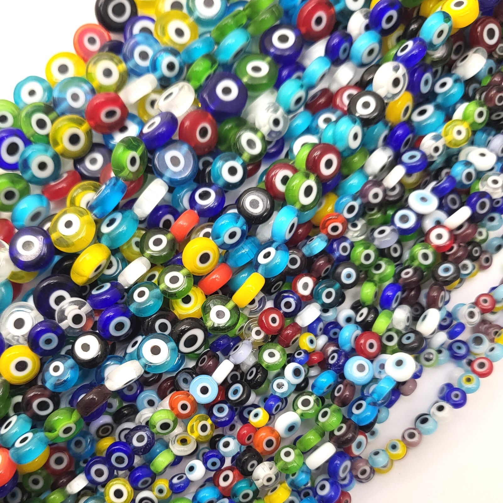 Rainbow Evil Eye Glass Coin Disc Bead Flat Round Saucer 4mm 6 8mm 10 12mm 15″