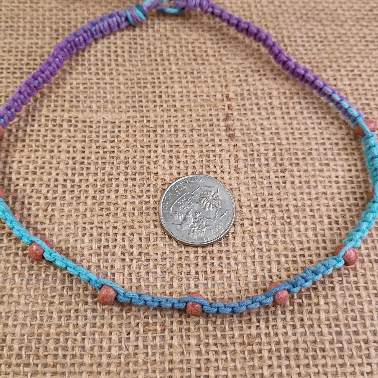 New Hemp Choker Necklace W/ Tiny Wood Beads 14-18 in Macrame Minimalist Handmade