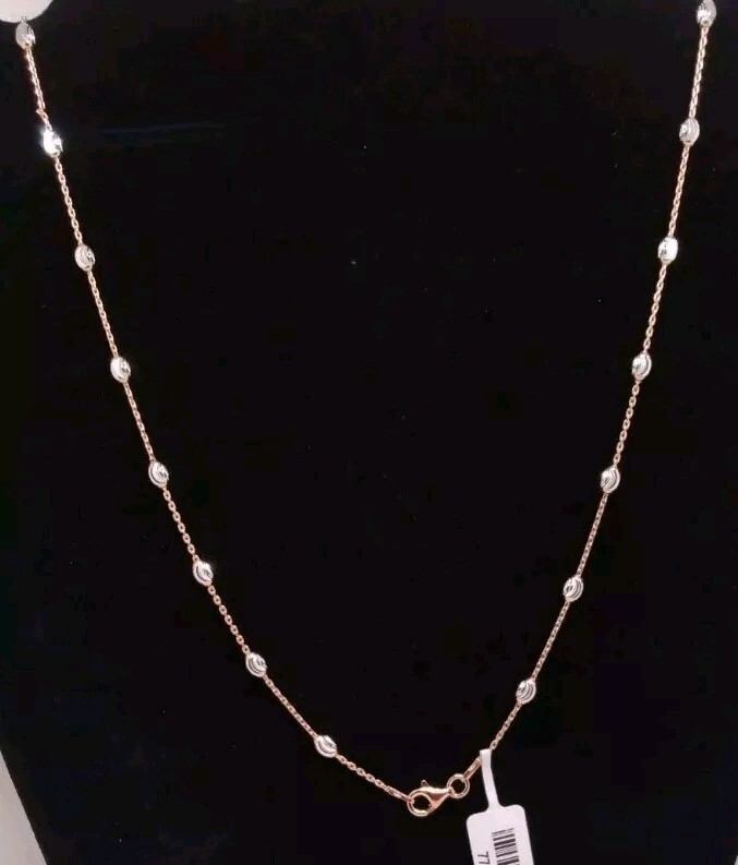 14k RG Over And Sterling Silver 3mm Station Oval Moon Necklace 24 In & 5.39 Gram