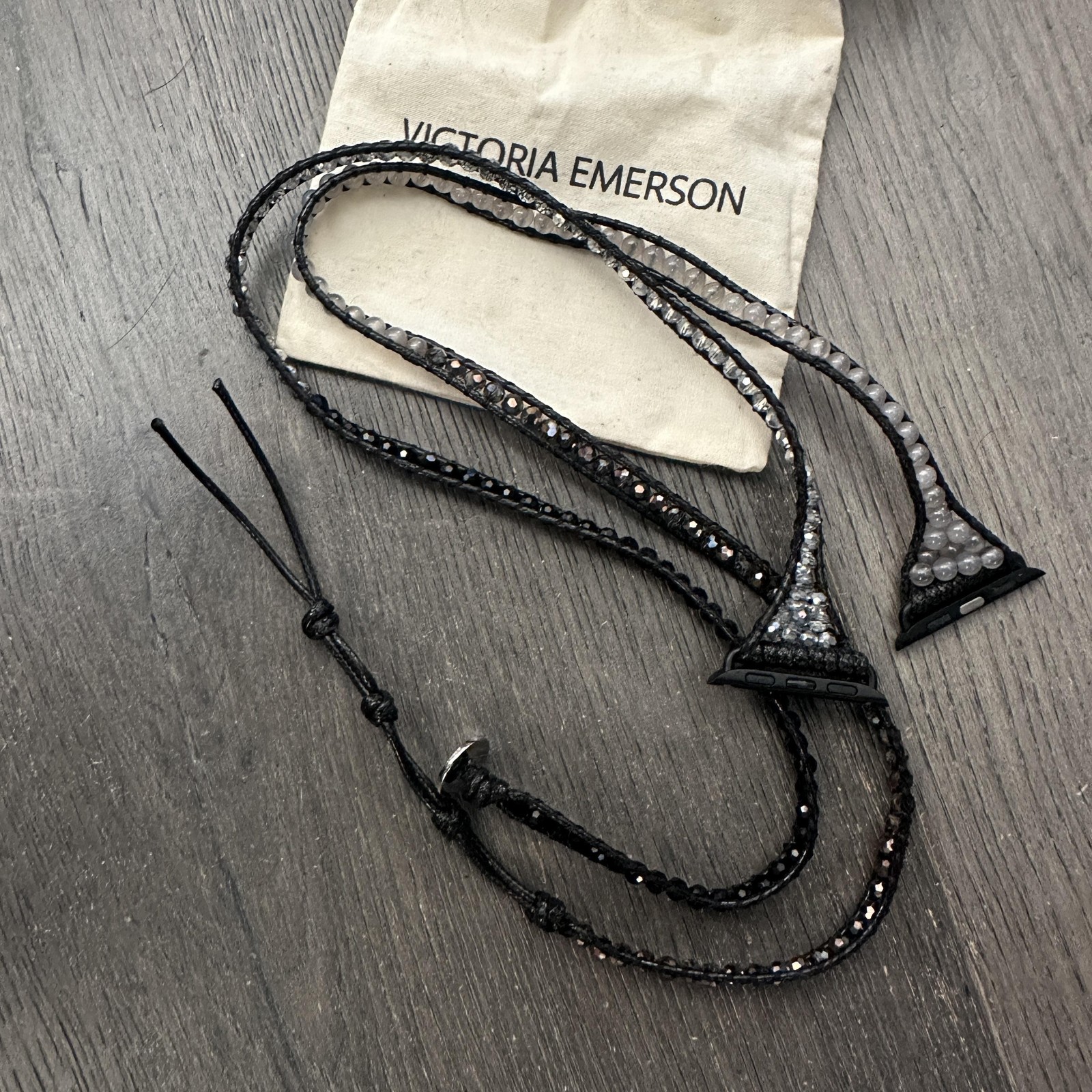 Victoria Emerson Apple Watch Band Womens Black Wrap Crystal Beaded Strap Boho